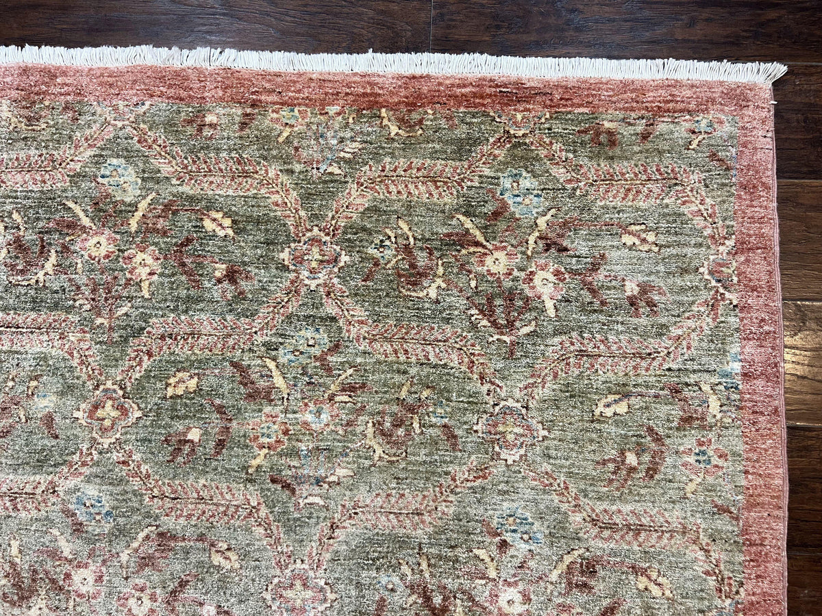Large Modern Pakistani Rug 9x12, Handmade Wool Carpet, Peshawar Rug, Hand Knotted Oriental Rug, Contemporary, Floral, Light Green - Jewel Rugs, view 8