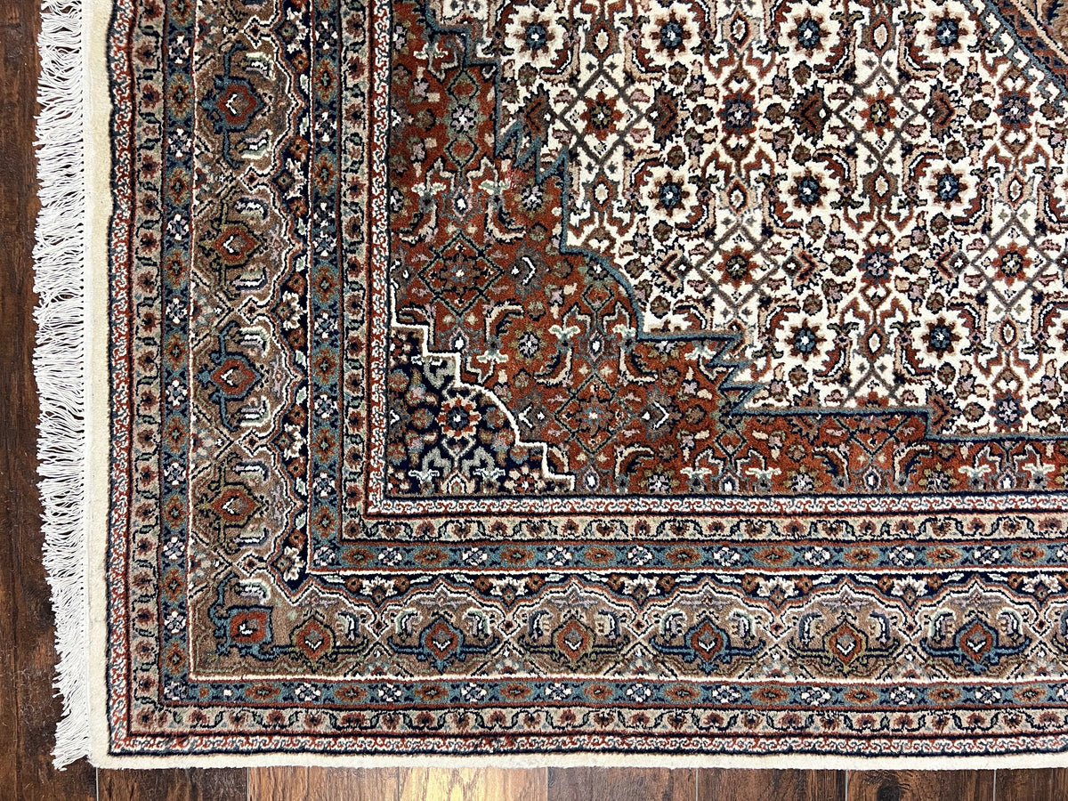 Indo Persian Rug 7x10 ft, Hand Knotted Wool Vintage Oriental Carpet 7 x 10, Traditional Handmade Herati Bidjar Cream Rug, Medallion Rug - Jewel Rugs, view 8