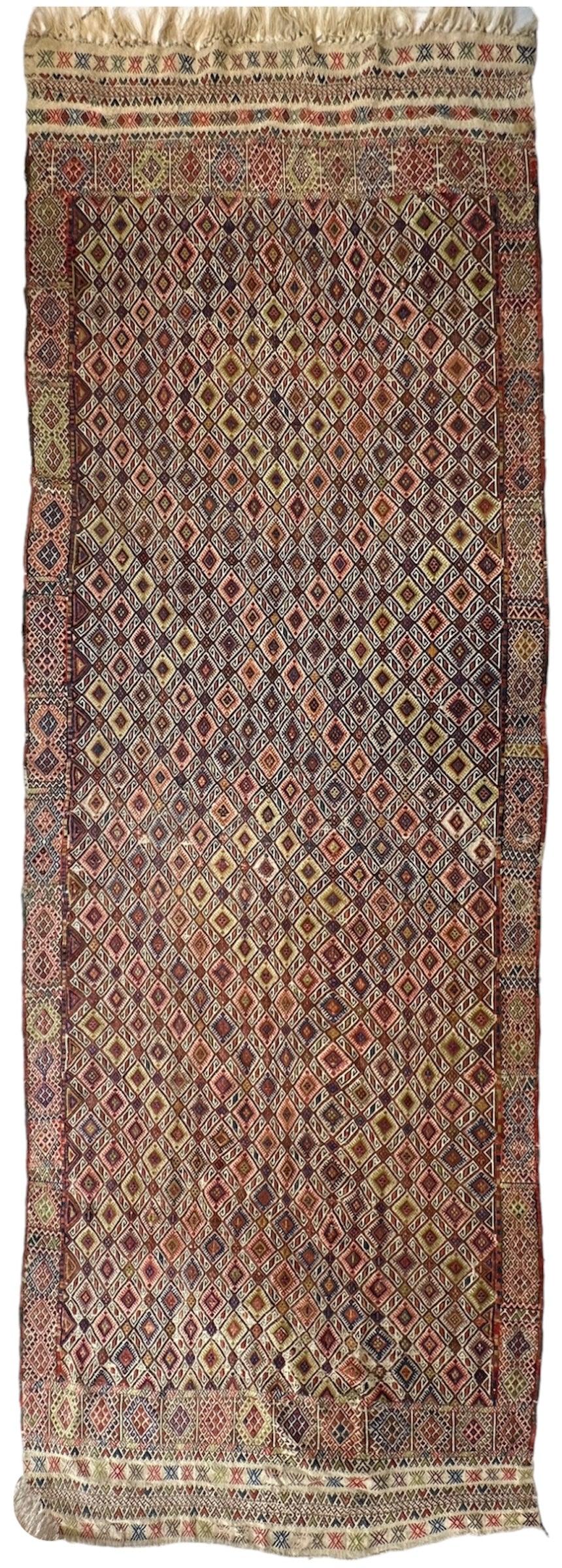 Antique Turkish Kilim Runner 5x14 | Red, Navy & Ivory | Hand-Woven Wool Flatweave - Rugistan