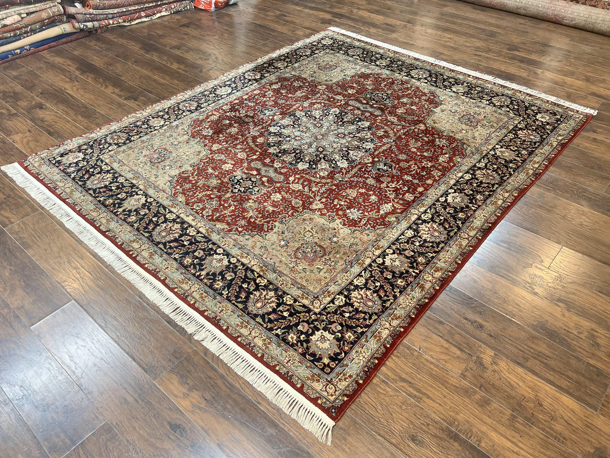 Pak Persian Rug 8x10, Wool Hand Knotted Vintage Carpet, Dark Red & Navy Blue, Dome Design Floral Medallion Rug, 8 x 10 Oriental Rug - Jewel Rugs, view 2