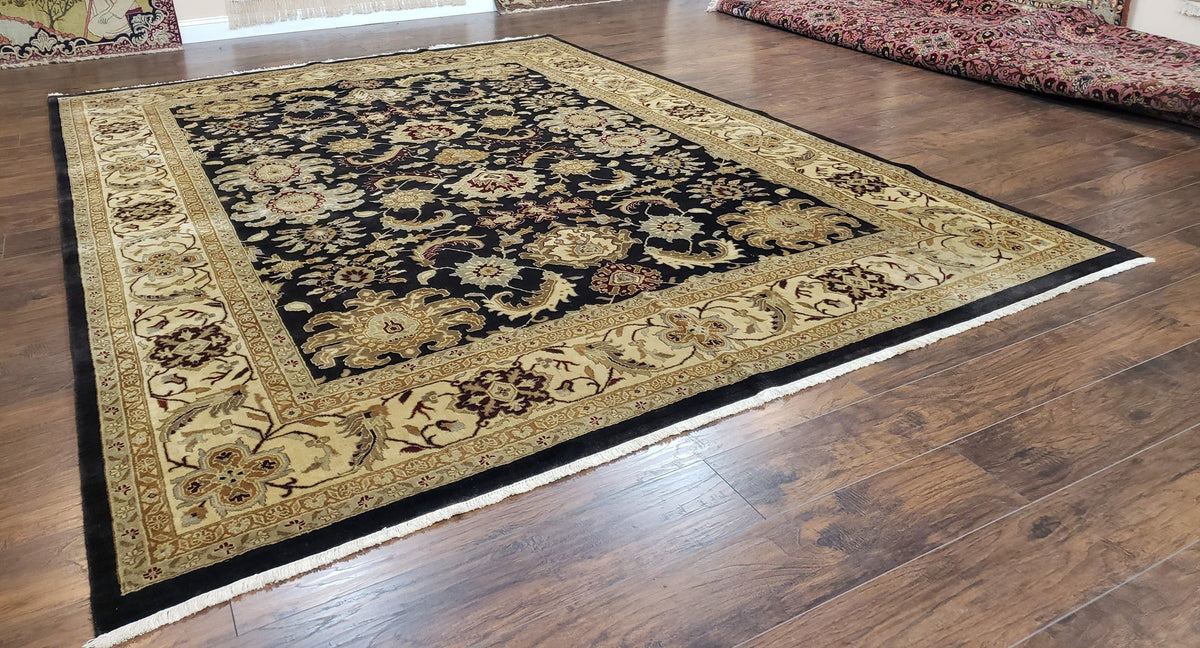 Indo Mahal Rug 8x12, Indian Sultanabad Handmade Area Rug, Vintage Hand-Knotted Wool Black Floral Traditional Oriental Dinning Room Rug - Jewel Rugs, view 13