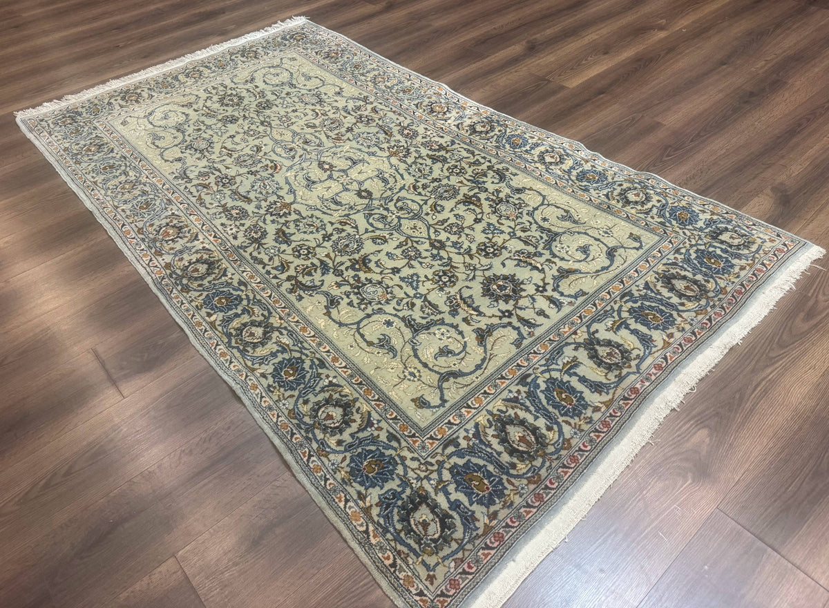 Persian Kashan Rug, Unique Colors, 225 KPSI, Light Green and Light Blue - Jewel Rugs, view 12