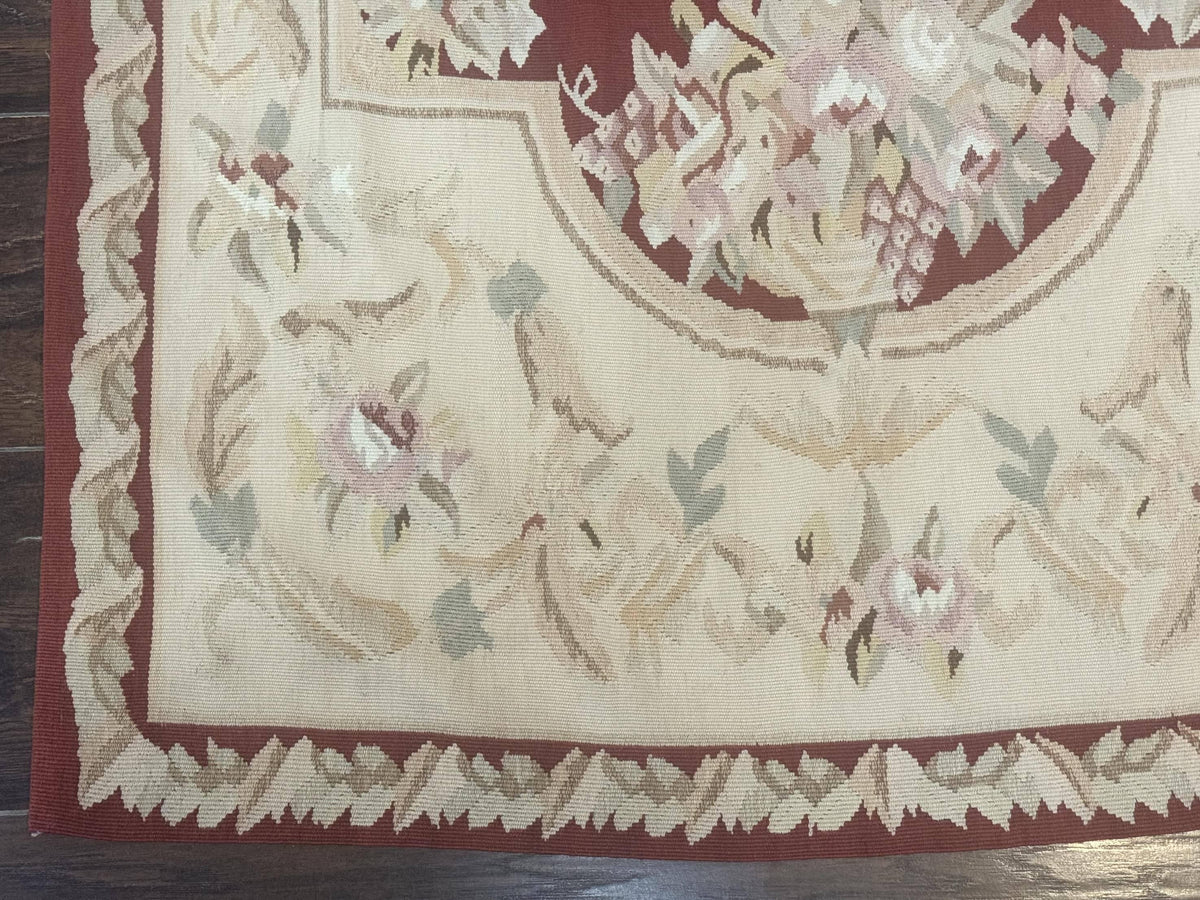 Aubusson Runner Rug 3x10, European Design, Red and Beige, Elegant, Handmade Wool Rug - Jewel Rugs, view 9