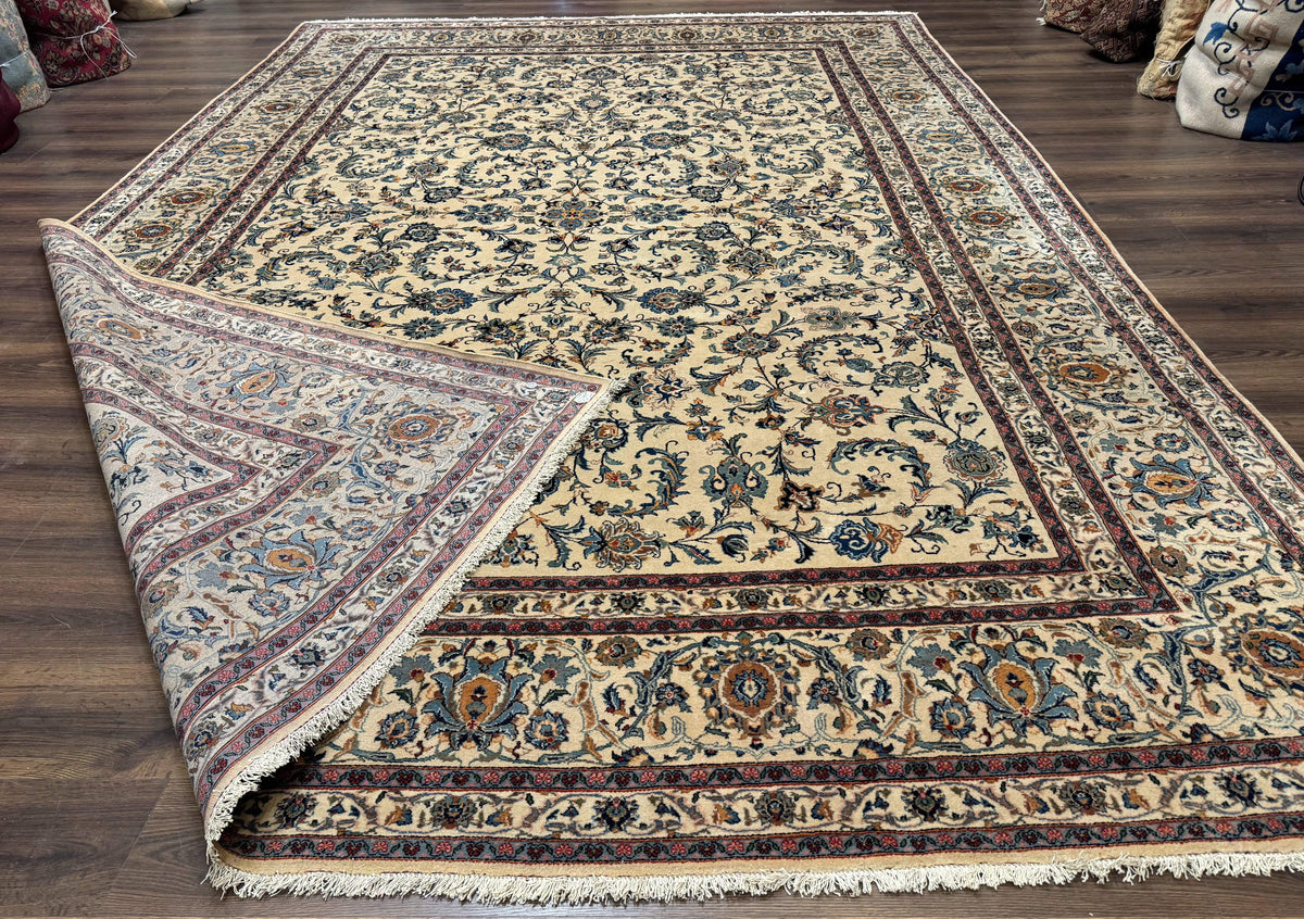 Persian Kashan Rug 10x14, Bone - Beige and Blue, Allover Pattern, Traditional Persian Carpet, Fine 260 KPSI - Jewel Rugs, view 11
