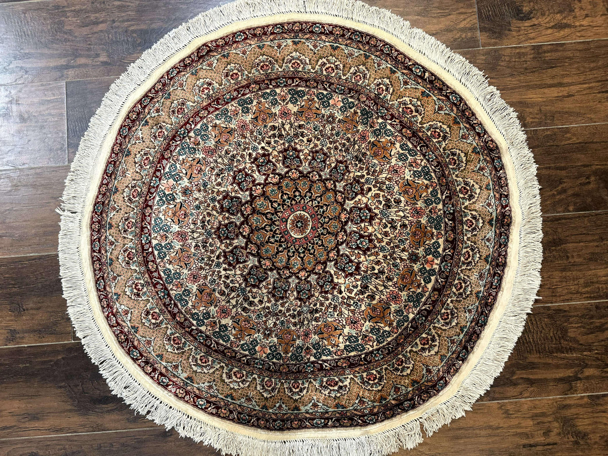 Round Silk Rug 3x3, Extremely Fine 580 KSPI, Sino Persian Round Handmade Carpet, Silk on Silk - Jewel Rugs, view 2