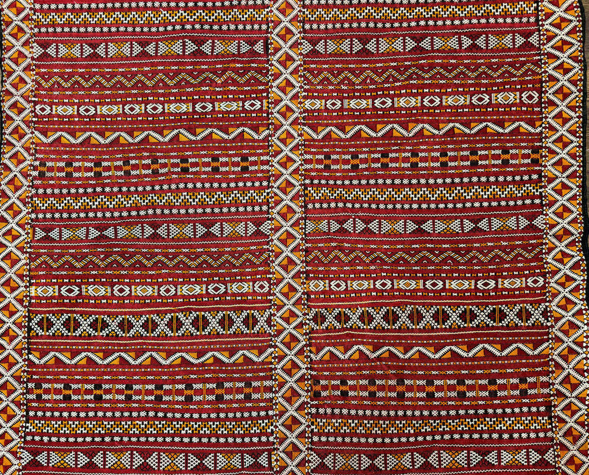 Moroccan Kilim Rug 4x8, Flatweave, Bohemian, Red Ivory Orange - Jewel Rugs, view 5