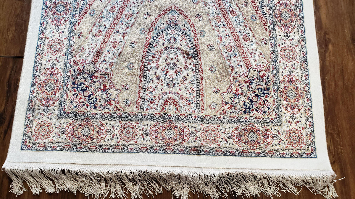 Beige & Cream Small Turkish Silk Rug, Bamboo Silk, Power-Loomed, Persian Design, High Quality, Soft Accent Rug, 3x5 ft, 2' 8" x 4' 11" - Jewel Rugs, view 12