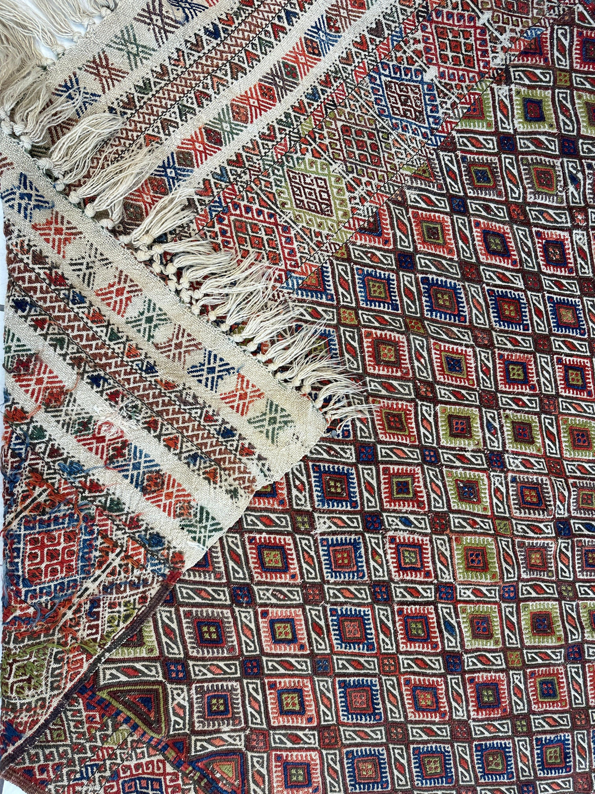Antique Turkish Kilim Runner 5x14 | Red, Navy & Ivory | Hand-Woven Wool Flatweave - Rugistan, view 13