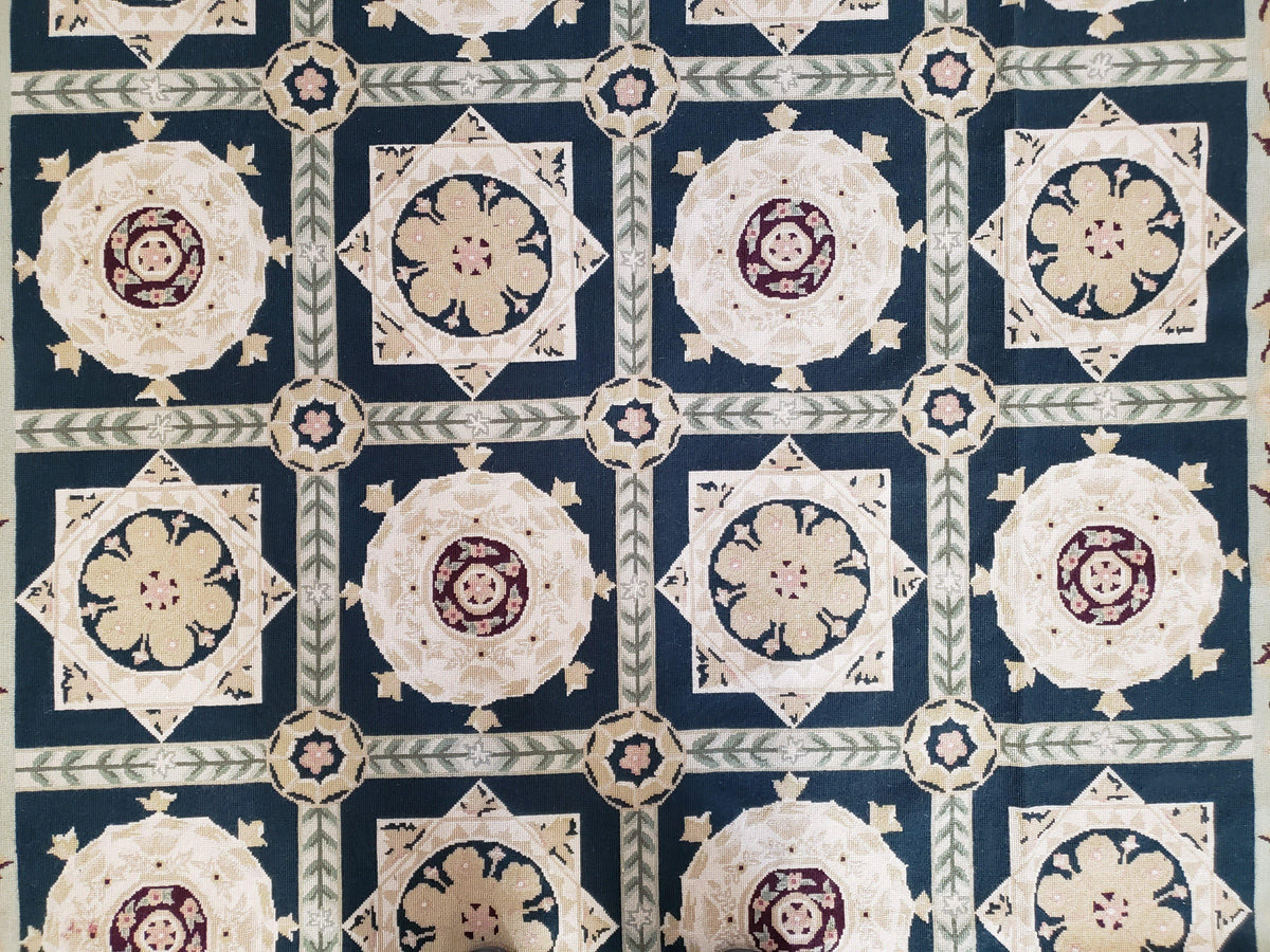 Vintage Chinese Needlepoint Rug 6x9, Panel Design Area Rug Wool Hand-Woven Black & Ivory Carpet Flat Weave Bedroom Rug 6 x 9 Living Room Rug - Jewel Rugs, view 5