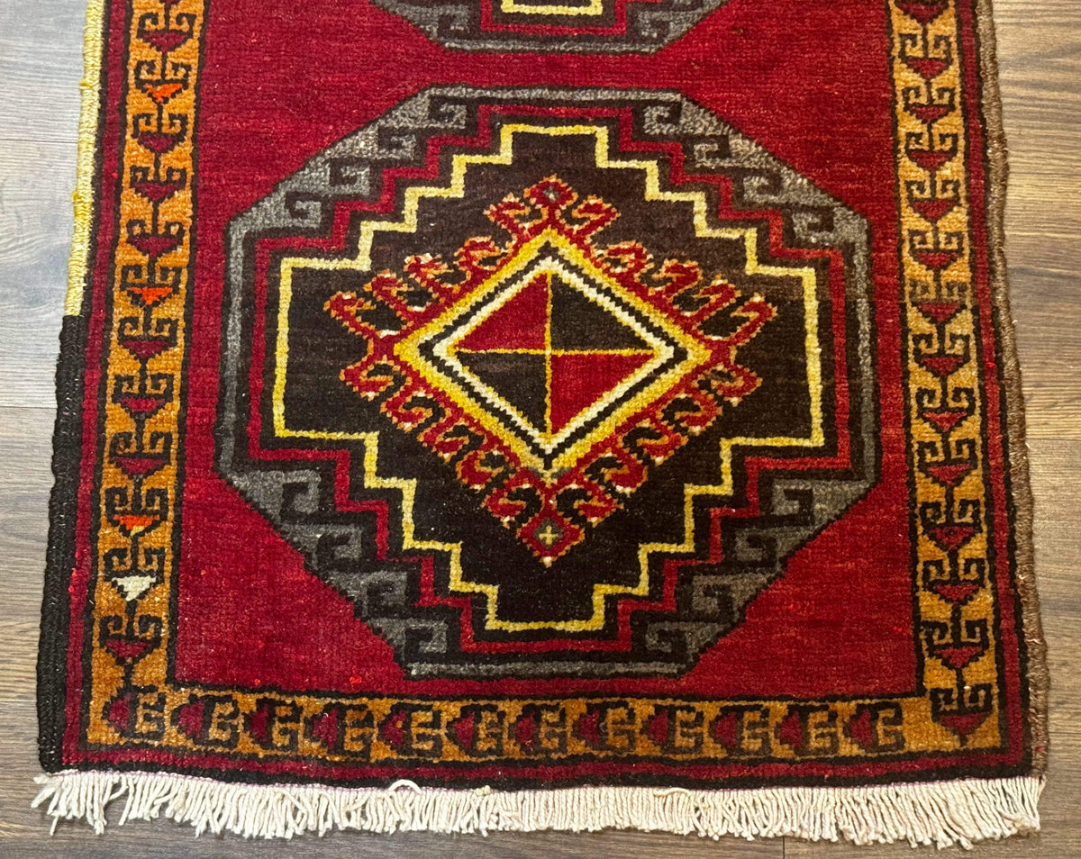 Small Antique Turkish Yastik Rug 2x3, Double Medallions, Geometric, Red, Wool - Jewel Rugs, view 6