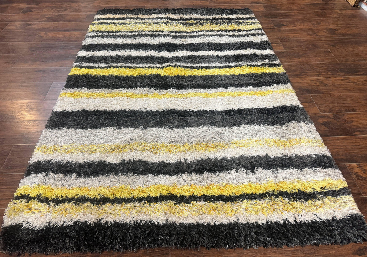 Shag Rug 5x8, Yellow Ivory Charcoal, Contemporary - Jewel Rugs, view 2