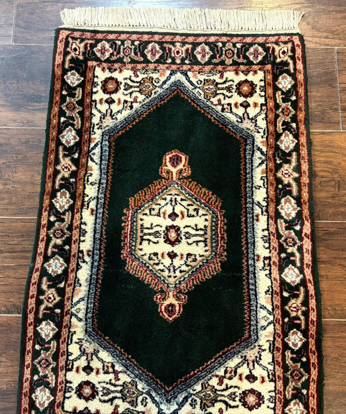Small Indo Persian Dark Green Rug 2x3, Geometric Semi Open Field - Jewel Rugs, view 7