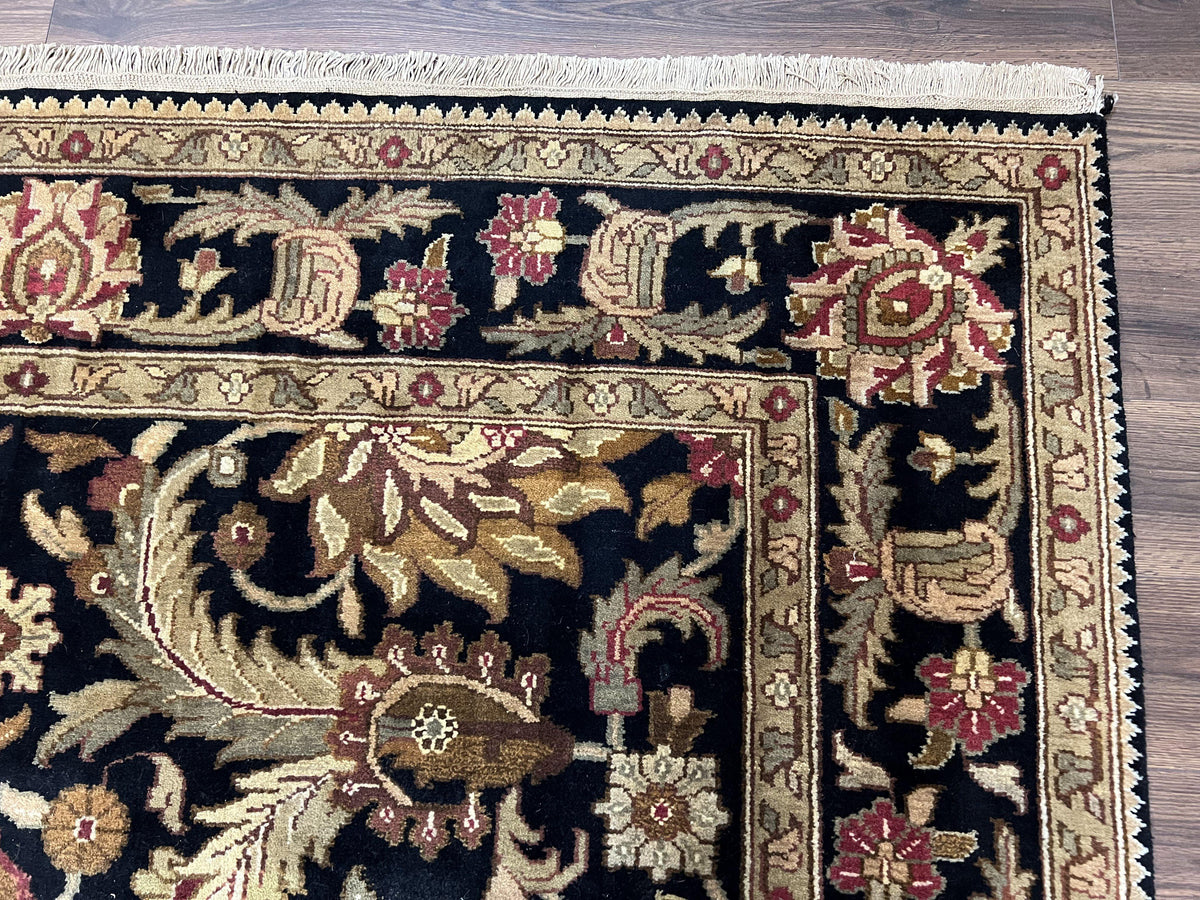 Indo Mahal Sultanabad Rug 8x11, Vintage Indian Oriental Carpet, Wool Handmade Floral Rug 8 x 11 ft, Black Beige Tan, Large Flowers Allover - Jewel Rugs, view 8