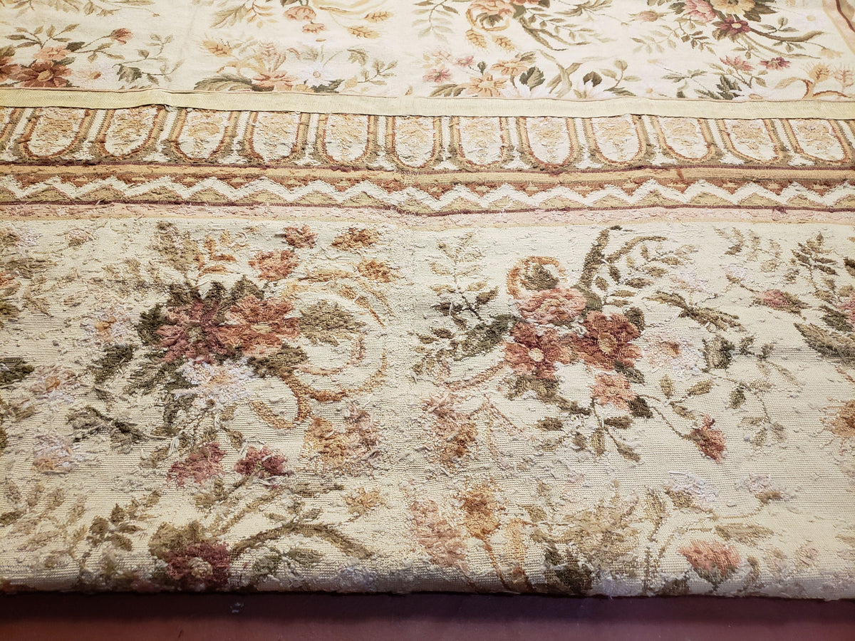 Needlepoint Rug 8x10 Aubusson Rug Victorian Floral Rug Handmade French Style French Decor Garden Panel Beige 8 x 10 Area Rug 100% Wool - Jewel Rugs, view 11