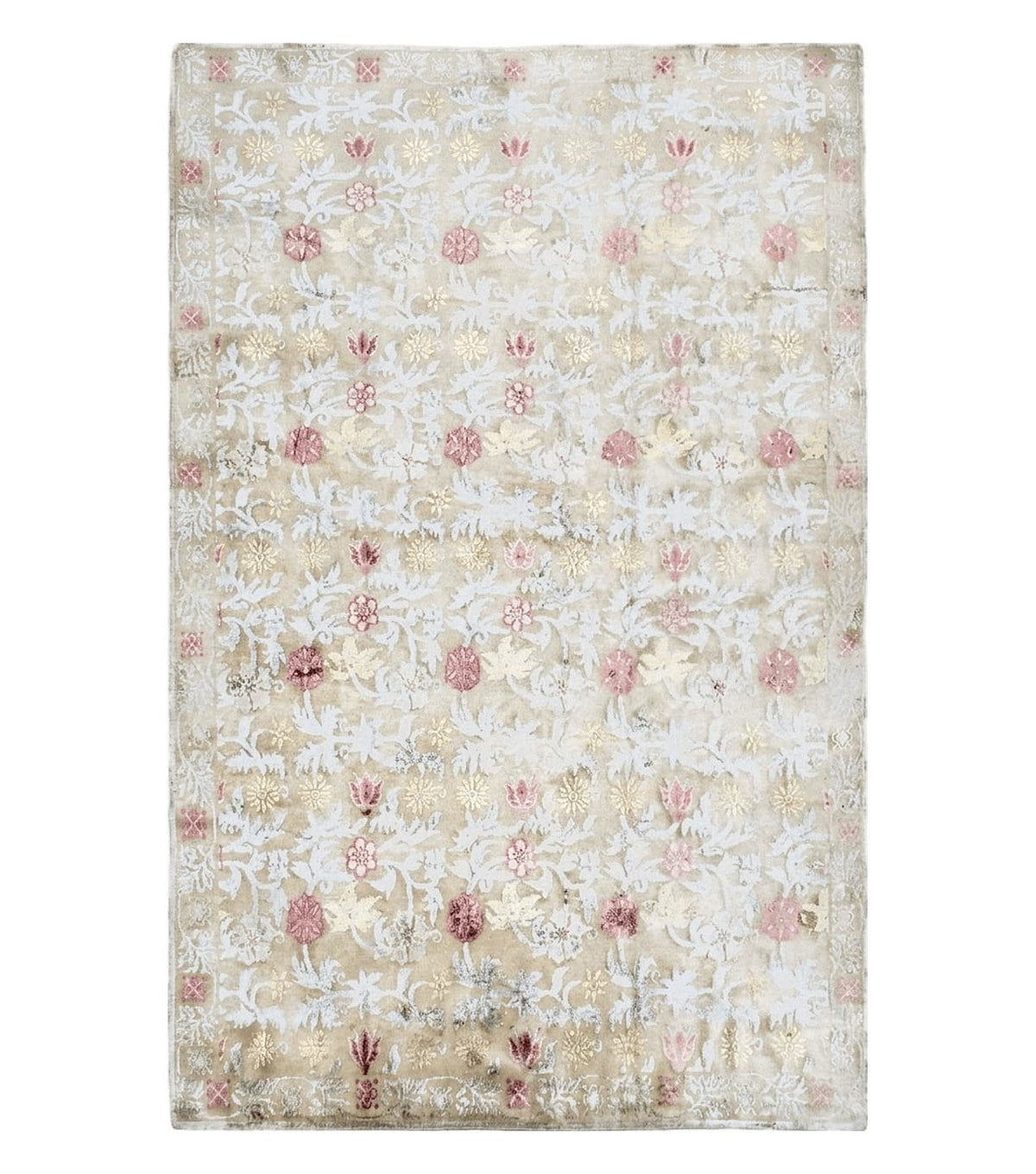 Modern Tibetan Rug 6x9, Wool and Silk Tibetan Rug, Handmade Tibetan Rug, Silk Flowers, Contemporary Rug, Soft Rug, Tibetan Area Rug, Tan - Jewel Rugs