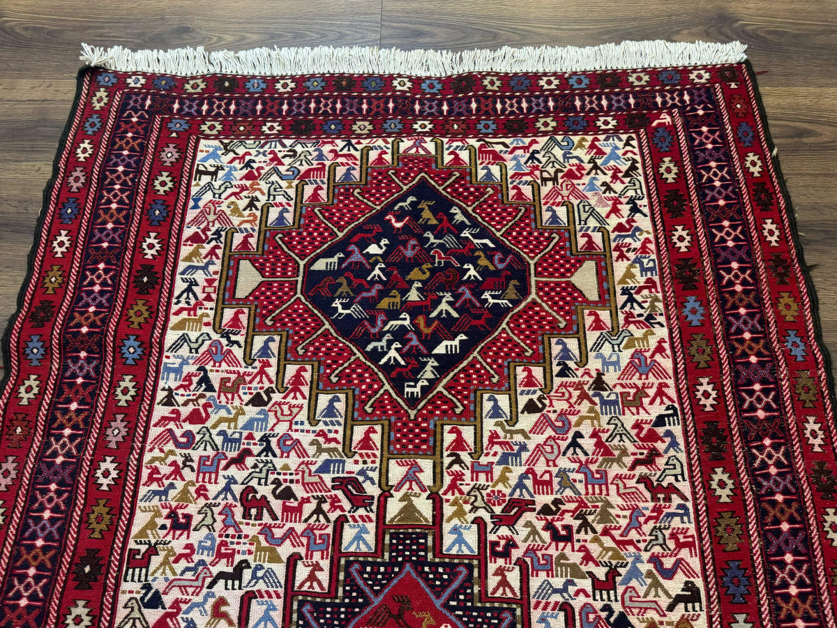 Persian Soumak Kilim Rug 4x6, Triple Medallions Tribal Pictorials, Caucasian Azerbaijani Kilim - Jewel Rugs, view 4