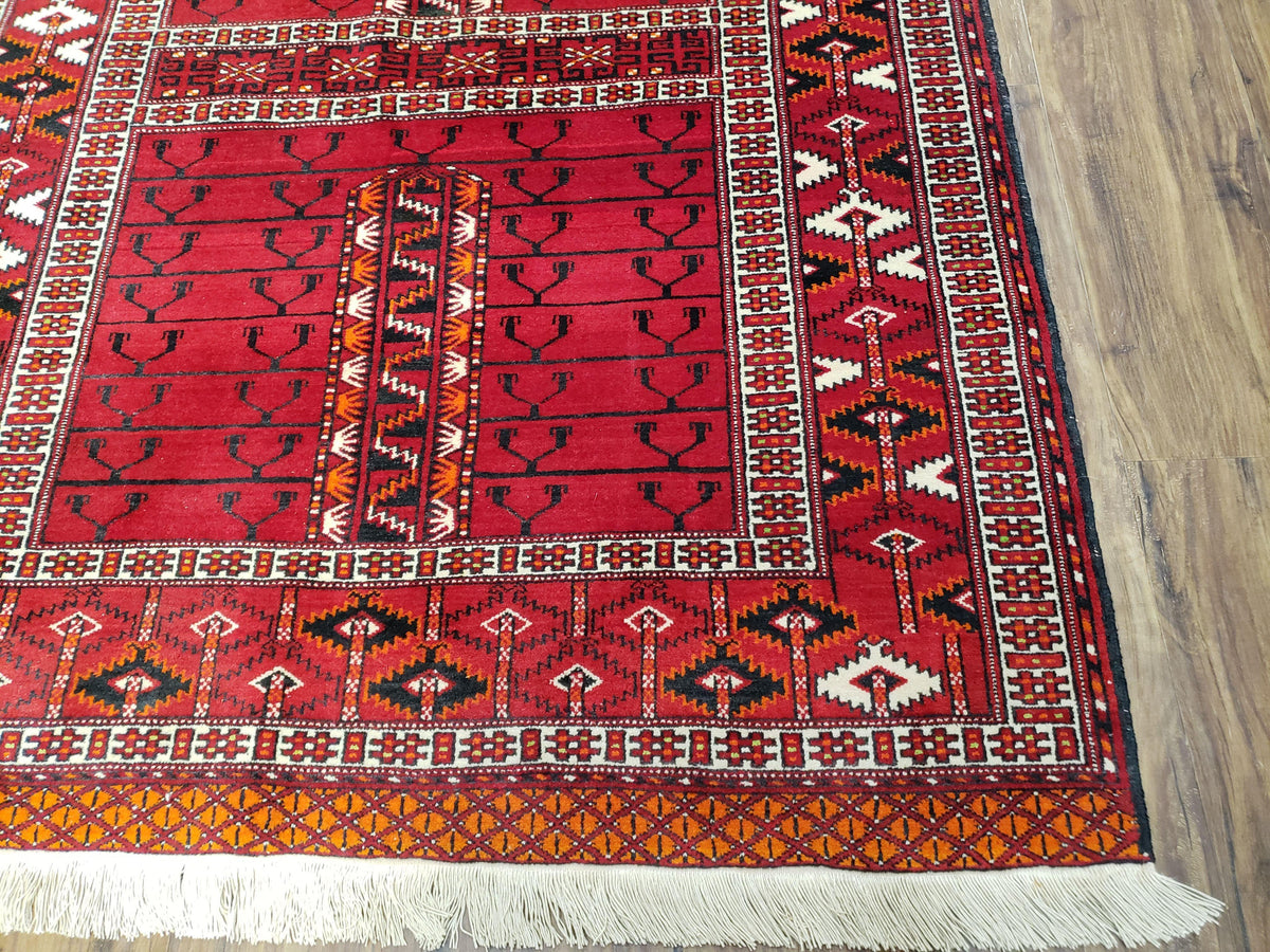 Antique Persian Turkoman Rug 4x5, Hatchli Tekkeh Ersari Red Tribal Rug, Handmade Wool Oriental Carpet, Four Seasons Rug - Jewel Rugs, view 9
