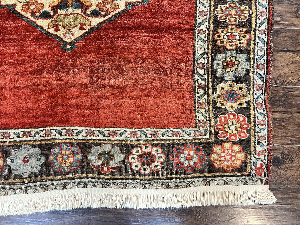 Antique Persian Bidjar Rug 4x8, Triple Medallions, Handmade Oriental Carpet, 1920s Rug, Wool Rug, Red - Jewel Rugs, view 10