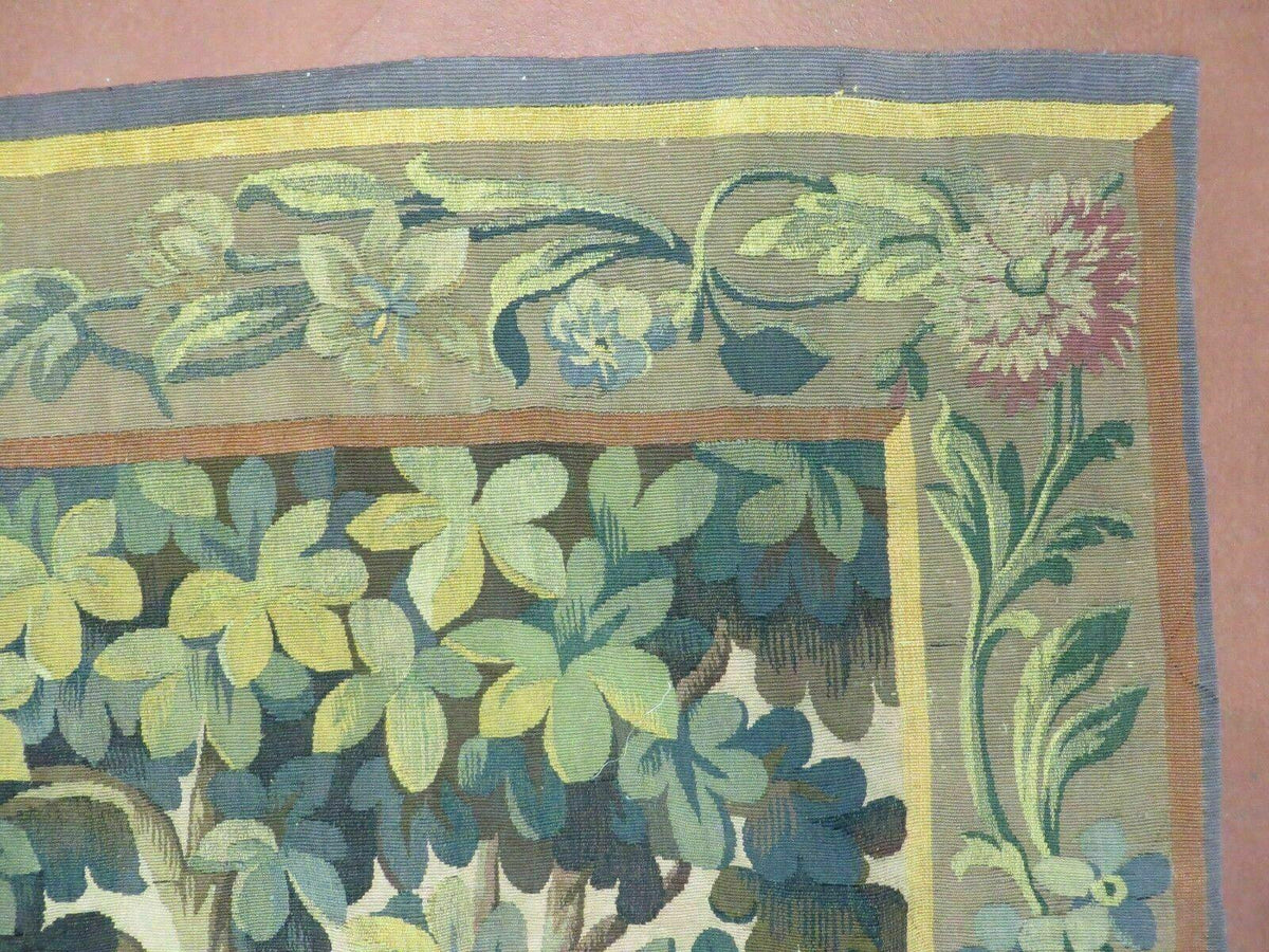 Antique French Tapestry 5x6 French Handmade Aubusson Nature One Of A Kind Rare - Jewel Rugs, view 7