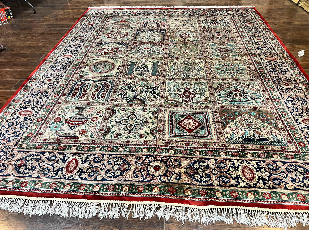 Silk Sino Persian Rug 9x12, Panel Design, Garden of Eden Pattern, Fine 200 KPSI, Hand Knotted Room Sized Silk Carpet, Vintage - Jewel Rugs, view 2
