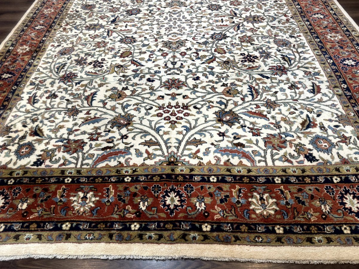 Indo Persian Rug 9x12, Ivory and Red, Traditional Wool Oriental Carpet - Jewel Rugs, view 5