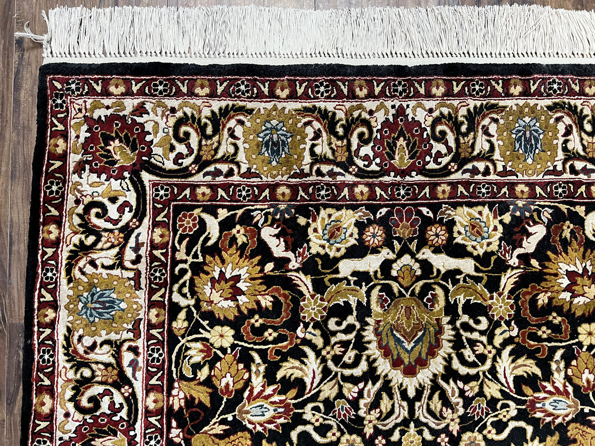 Sino Persian Silk Rug 3x5 Oriental Carpet 3 x 5 Fine Silk Rug, Black Ivory Gold, Animal Motifs, Flowers, High Quality, Vintage Silk Rug Wow - Jewel Rugs, view 6