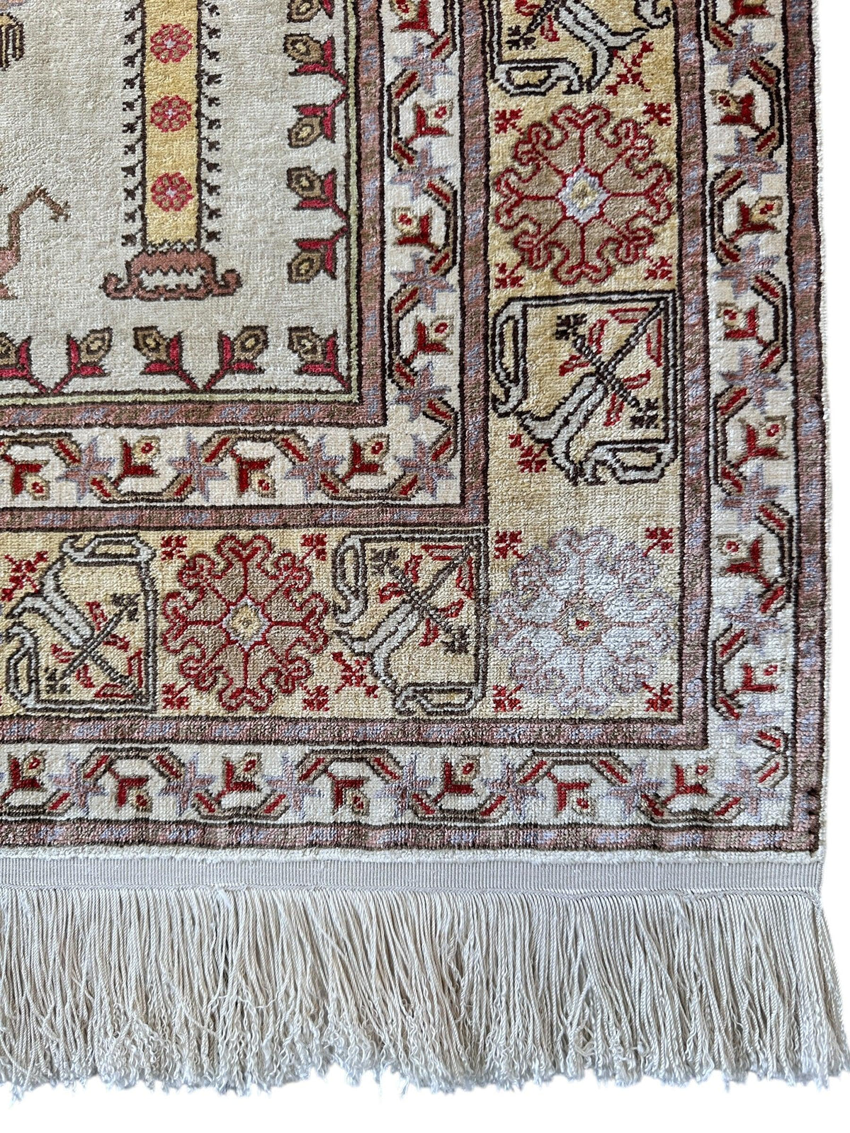 Vintage Turkish Kayseri Rug 2x3 | Ivory, Rust & Brown | Hand-Knotted Silk - Rugistan, view 3