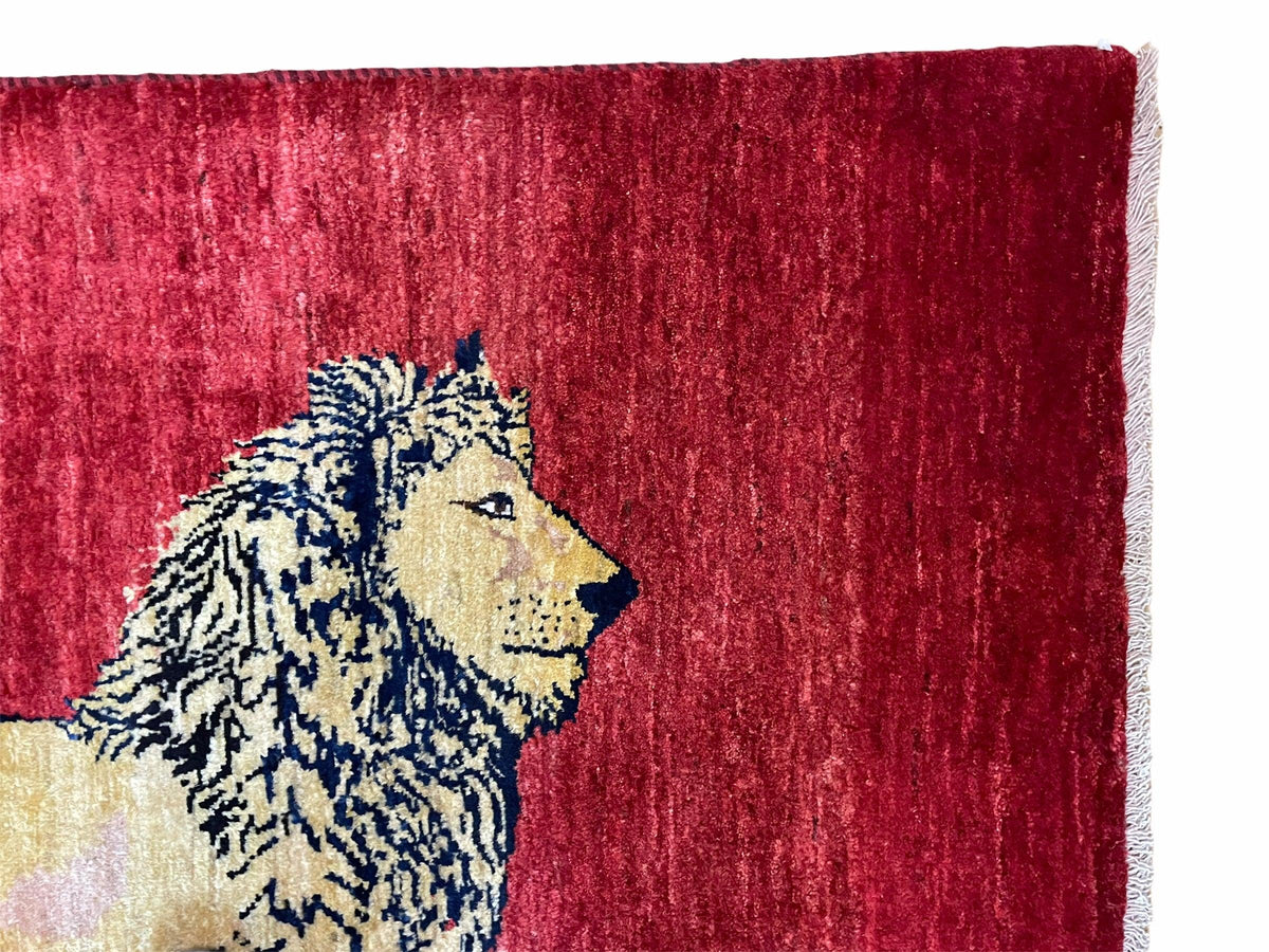 3 X 5 Handmade Hand-Knotted Quality Wool Rug New Vintage Lion Red Pictorial - Jewel Rugs, view 5