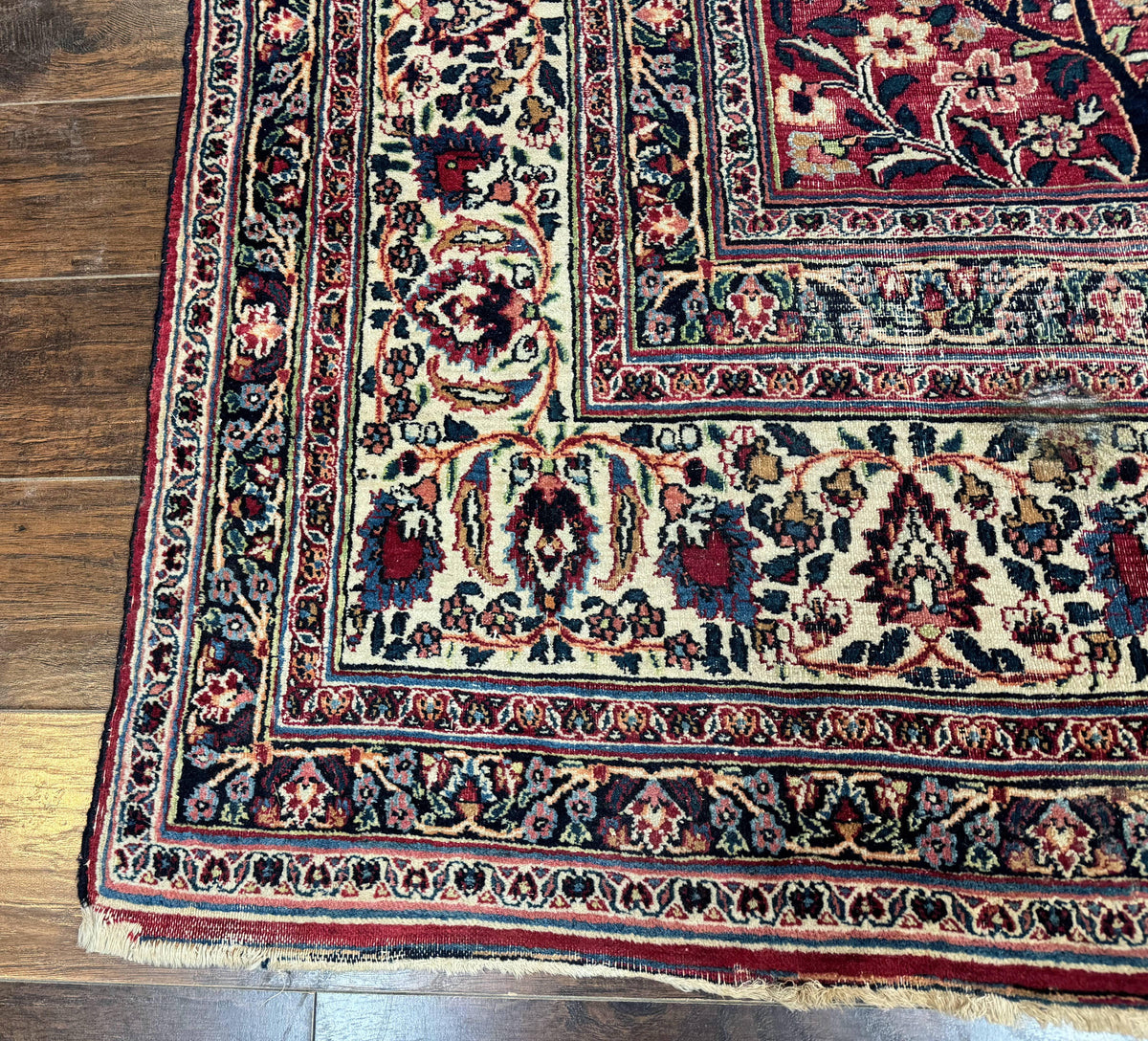 Antique Persian Mashad Rug 10x12, Red and Ivory, Signed by Master Weaver - Jewel Rugs, view 10