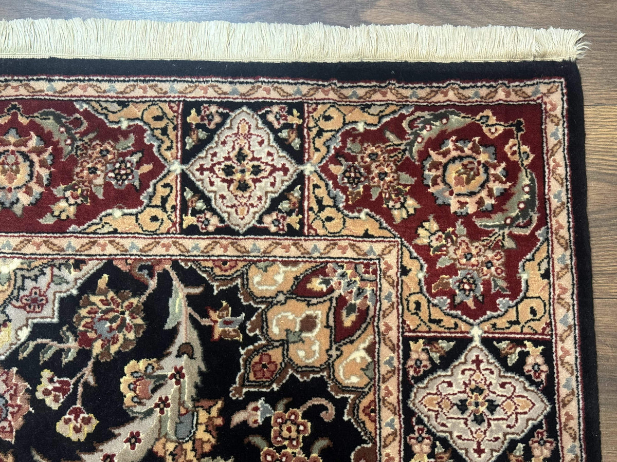 Pak Persian Rug 4x6, Black and Burgundy, Floral Allover, Wool and Silk - Jewel Rugs, view 8