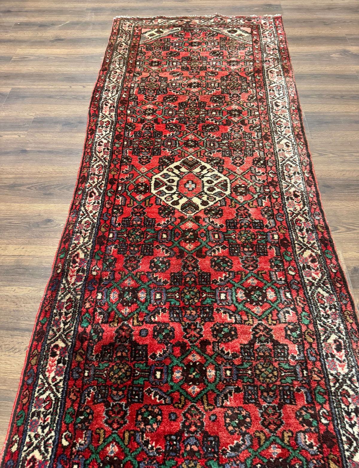 Persian Runner Rug 3x10, Wool Hand Knotted Hallway Rug 3 x 10 ft, Red and Ivory, Hamadan Angelas Runner - Jewel Rugs, view 6