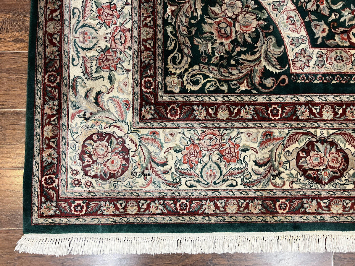 Pak Persian Rug 9x12, Dark Green and Cream, Floral Medallion, Elegant Handmade Wool Carpet 9 x 12 - Jewel Rugs, view 8
