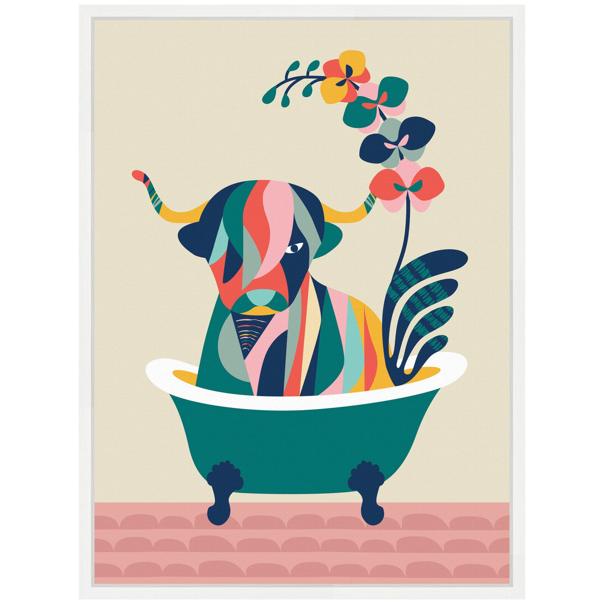 Sylvie MCM Cow in Bathtub Framed Canvas by Rachel Lee