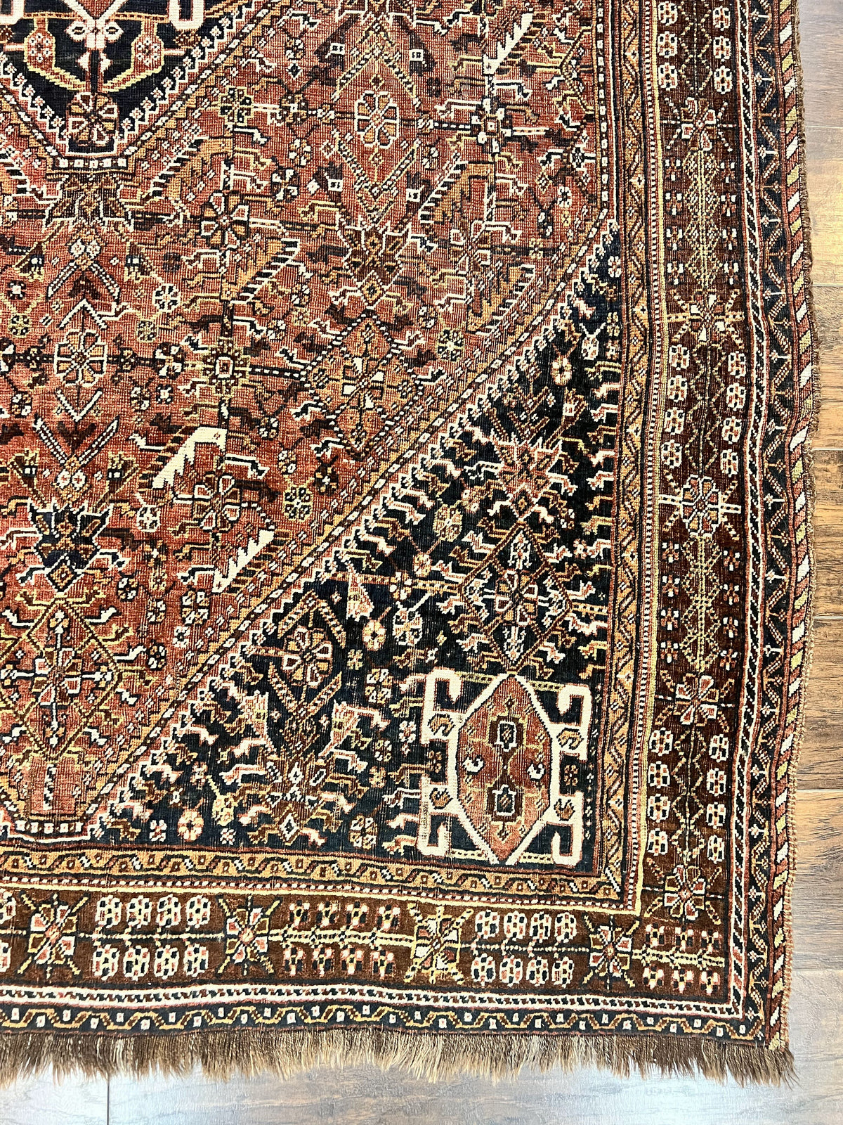 Antique Persian Shiraz Tribal Rug 6x8, Geometric Rug, Wool Handmade Hand Knotted Carpet, Red Blue - Jewel Rugs, view 9