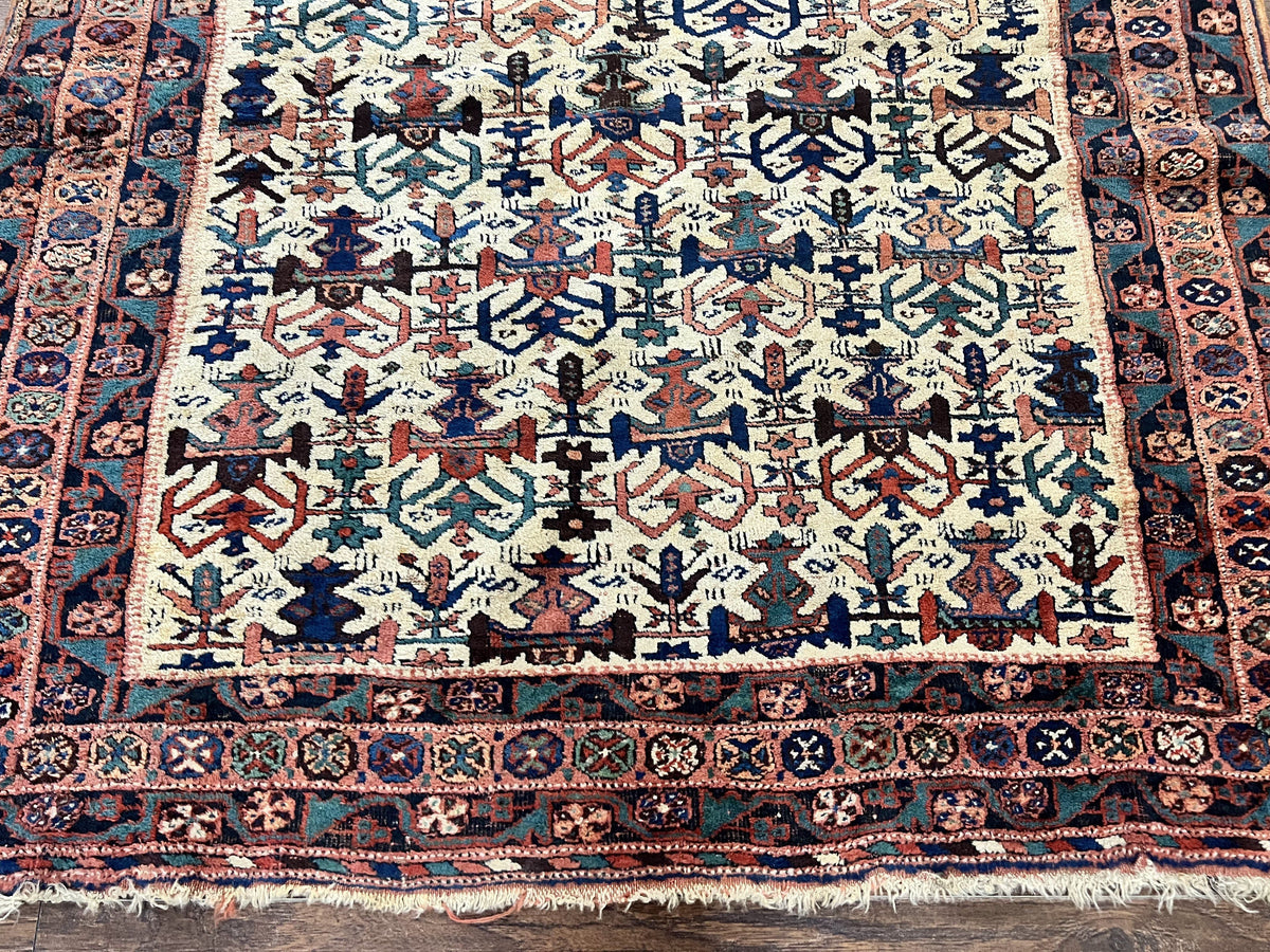 Persian Afshar Rug 5x6, Allover Repeated Motif, Wool Tribal Carpet, Handmade Semi Antique Rug - Jewel Rugs, view 5