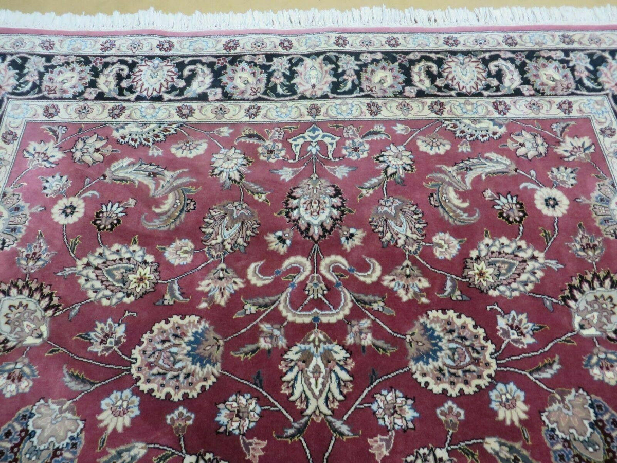 6' X 9' Vintage Handmade Fine India Floral Oriental Silk Accent Wool Rug Carpet - Jewel Rugs, view 3