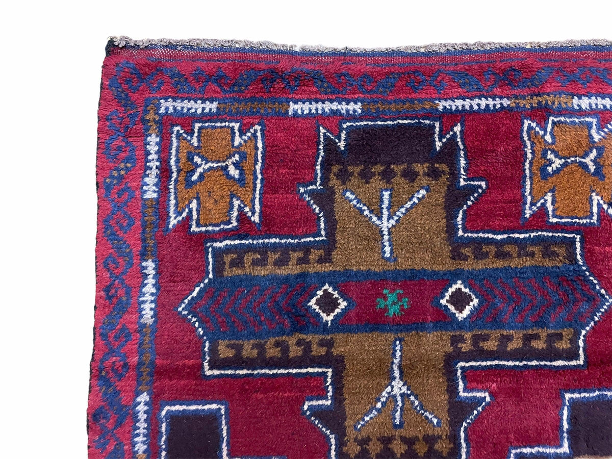 2' 10" X 4' 9" Vintage Handmade Tribal Wool Rug Balouchi Rug Afghan Rug Red Blue - Jewel Rugs, view 7