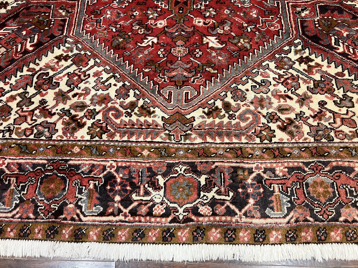 Large Persian Heriz Rug 10x13, Wool Hand Knotted Antique Carpet, Red and Ivory, Geometric Tribal Room Sized Rug, Decorative Oriental Rug - Jewel Rugs, view 6