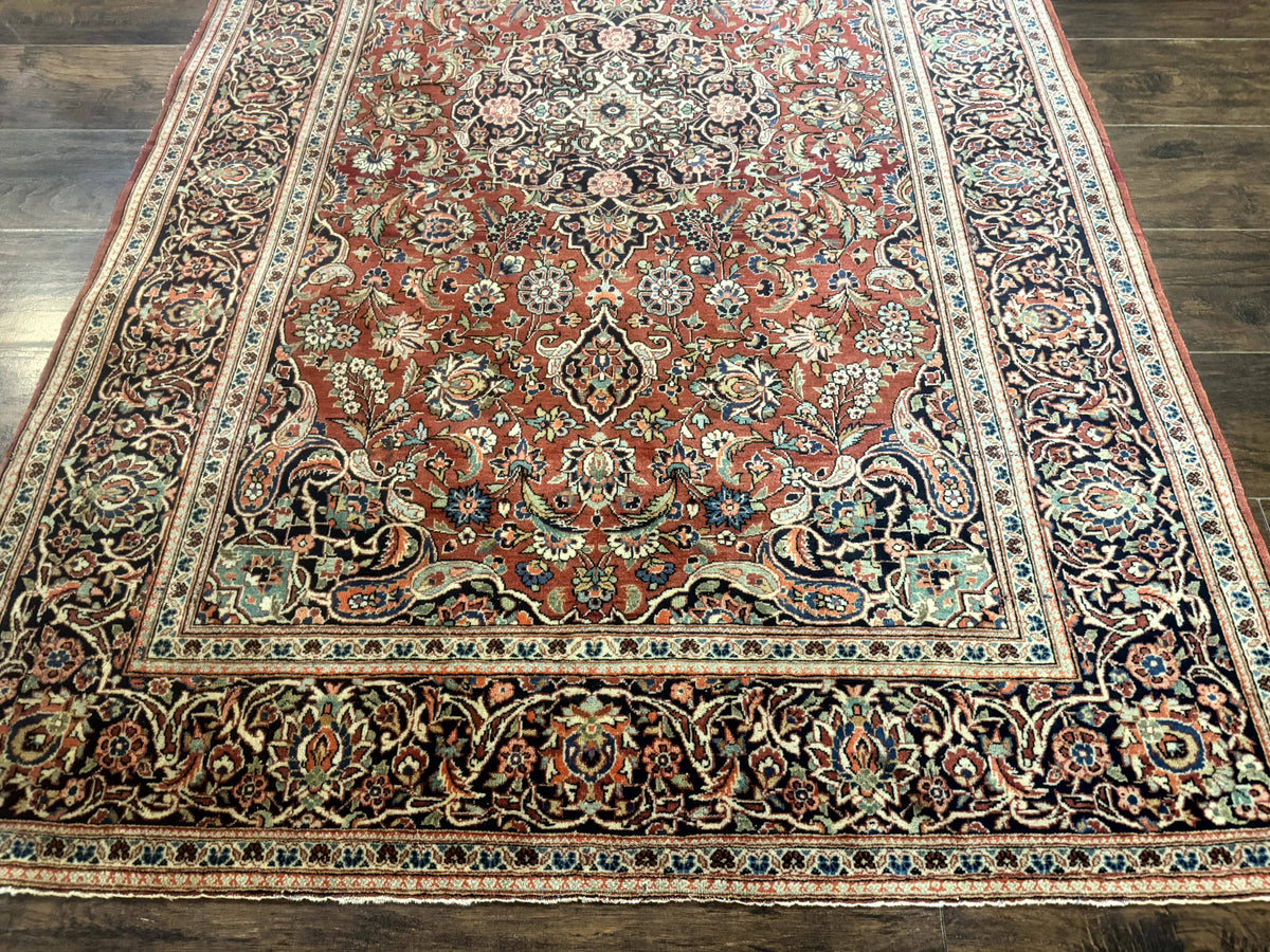 Persian Kashan Rug 4x7, Red, Floral Medallion, Vintage, Wool - Jewel Rugs, view 6