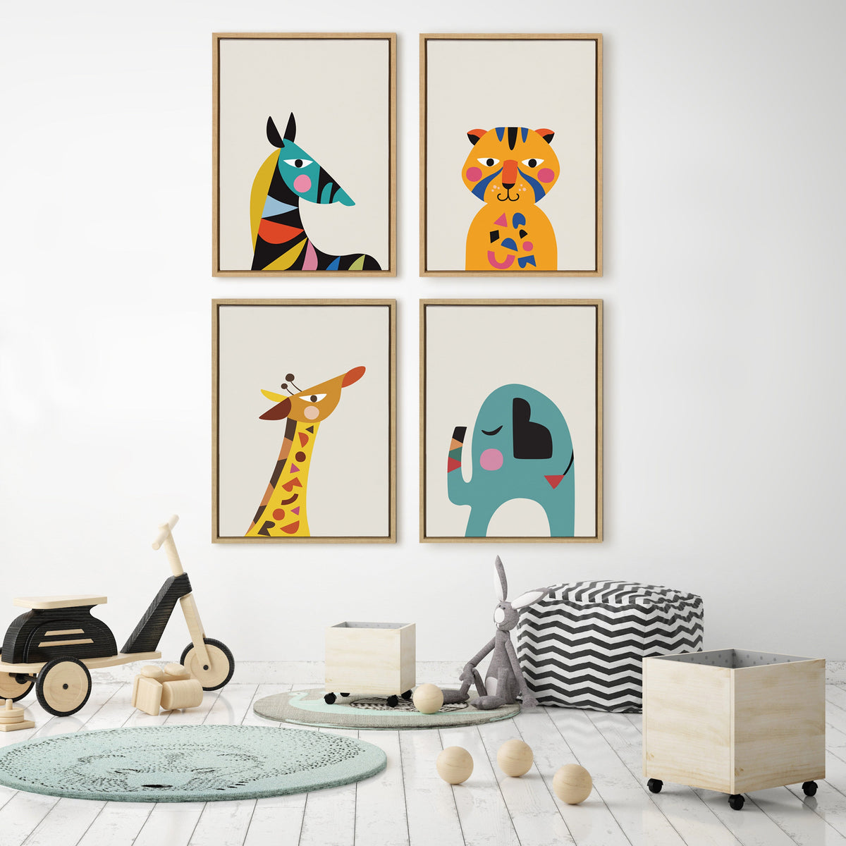 Sylvie Mid Century Modern Baby Zebra Framed Canvas by Rachel Lee of My Dream Wall