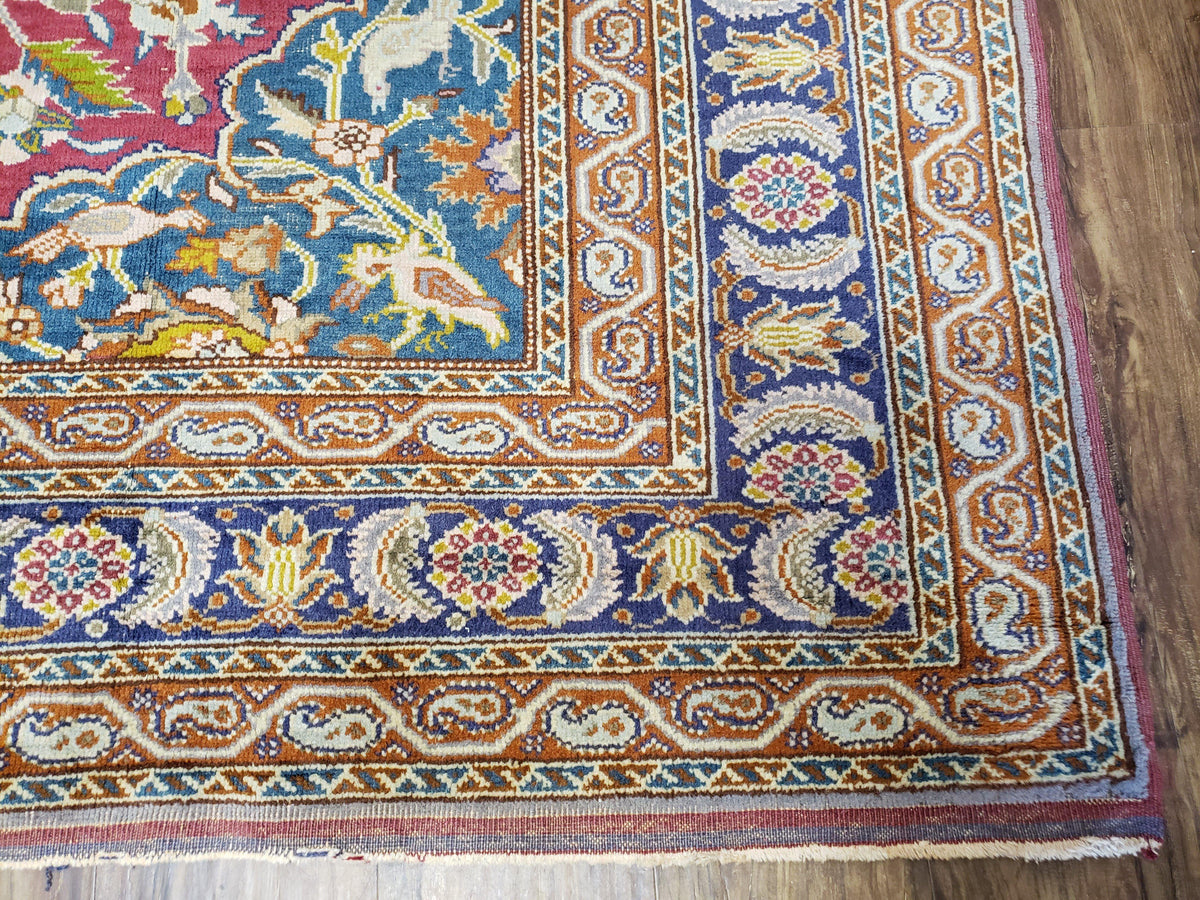 Antique Turkish Sivas Area Rug 8x11, Hand-Knotted, Vintage Red Wool Carpet, Gazelles Lions, Boteh Border, 8' x 11' Top Quality Oriental Rug - Jewel Rugs, view 10