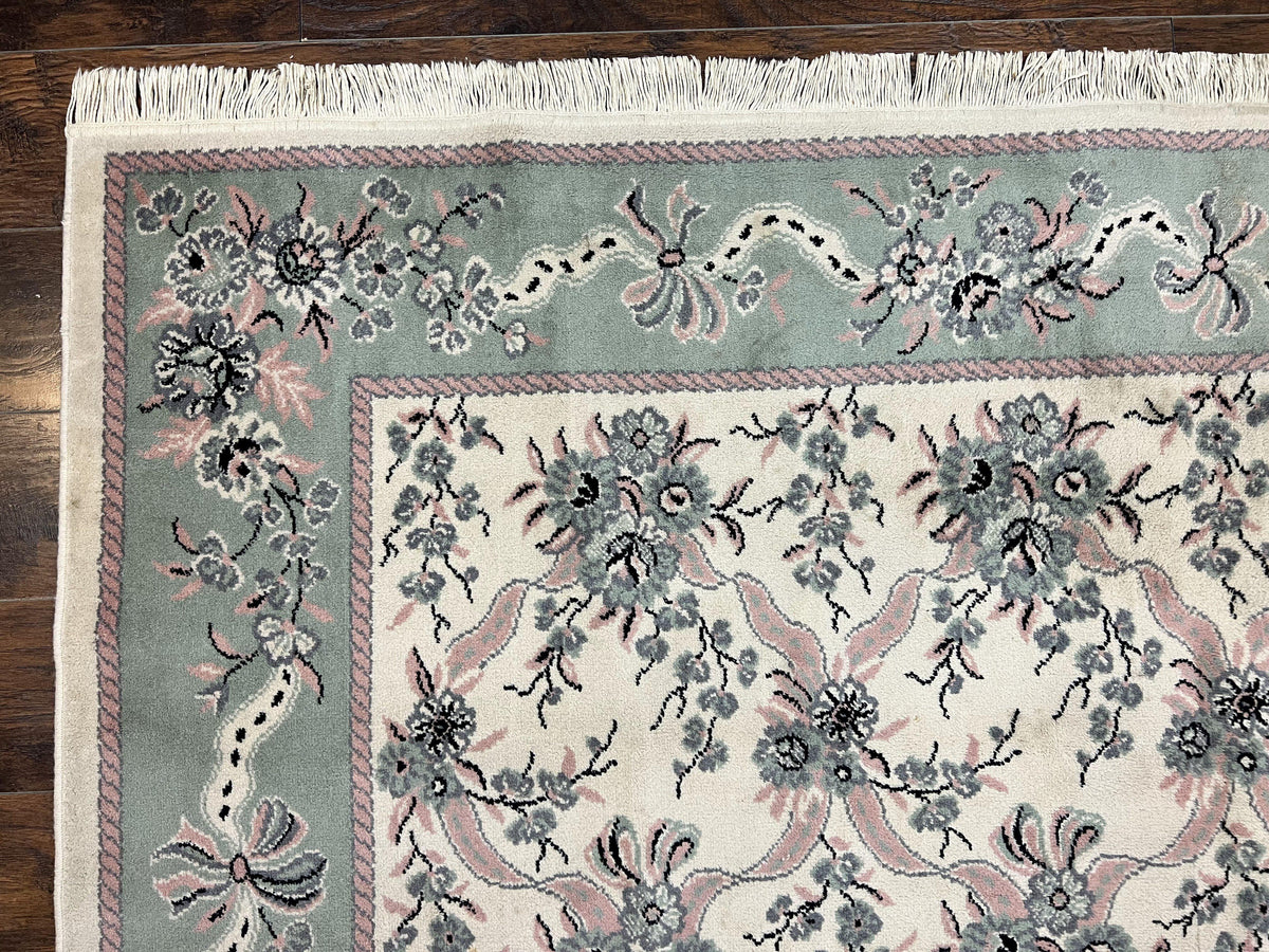 Belgium Power Loomed Rug 8x11, Ivory and Green, Wool Carpet, Floral - Jewel Rugs, view 6