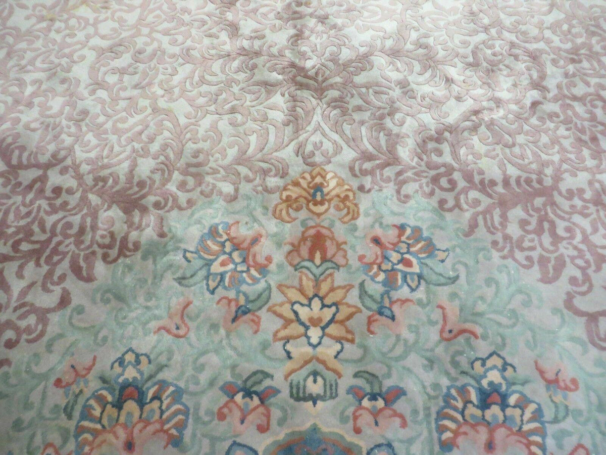 9' X 12' Vintage Handmade Chinese Carving Sculpture Wool Rug Flower Design Pink Carpet - Jewel Rugs, view 5