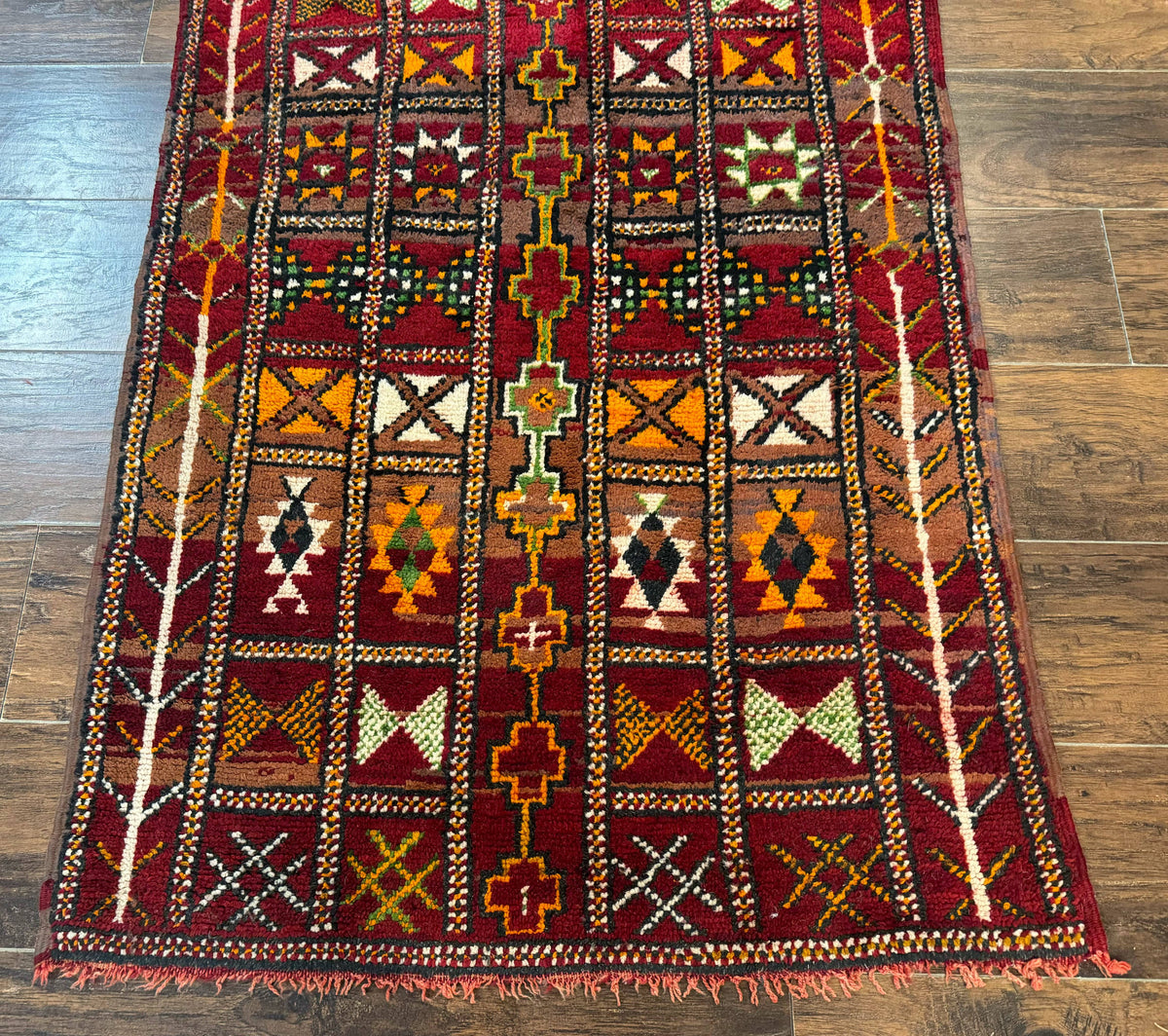 Moroccan Berber Tribal Rug 3x5, Geometric Area Rug, Red Orange Brown - Jewel Rugs, view 5