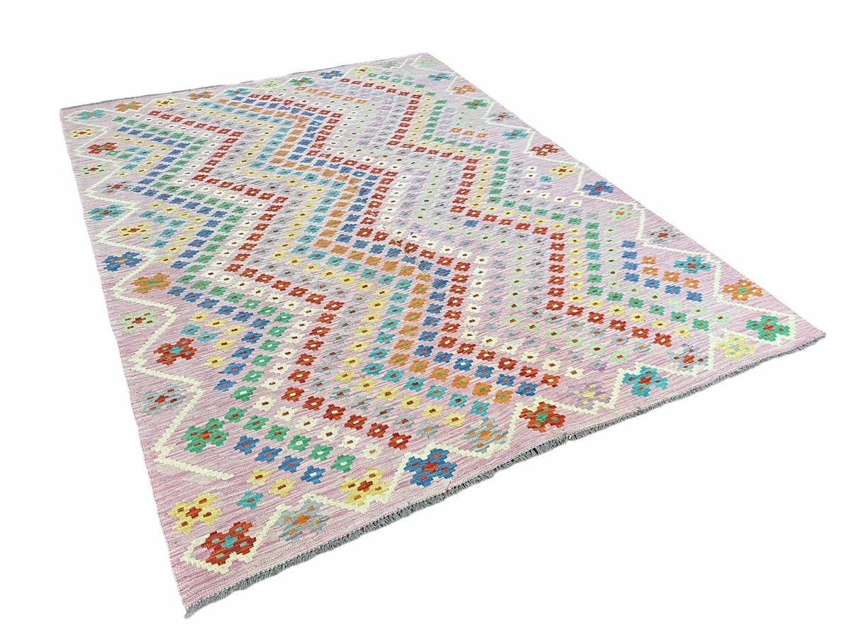 Pink Kilim Rug 6x8 Colorful Turkish Kilim Rug 6 x 8 Flat Weave Kilim Playful Kilim Multicolor Anatolian Chobi New Kilim - Jewel Rugs, view 4