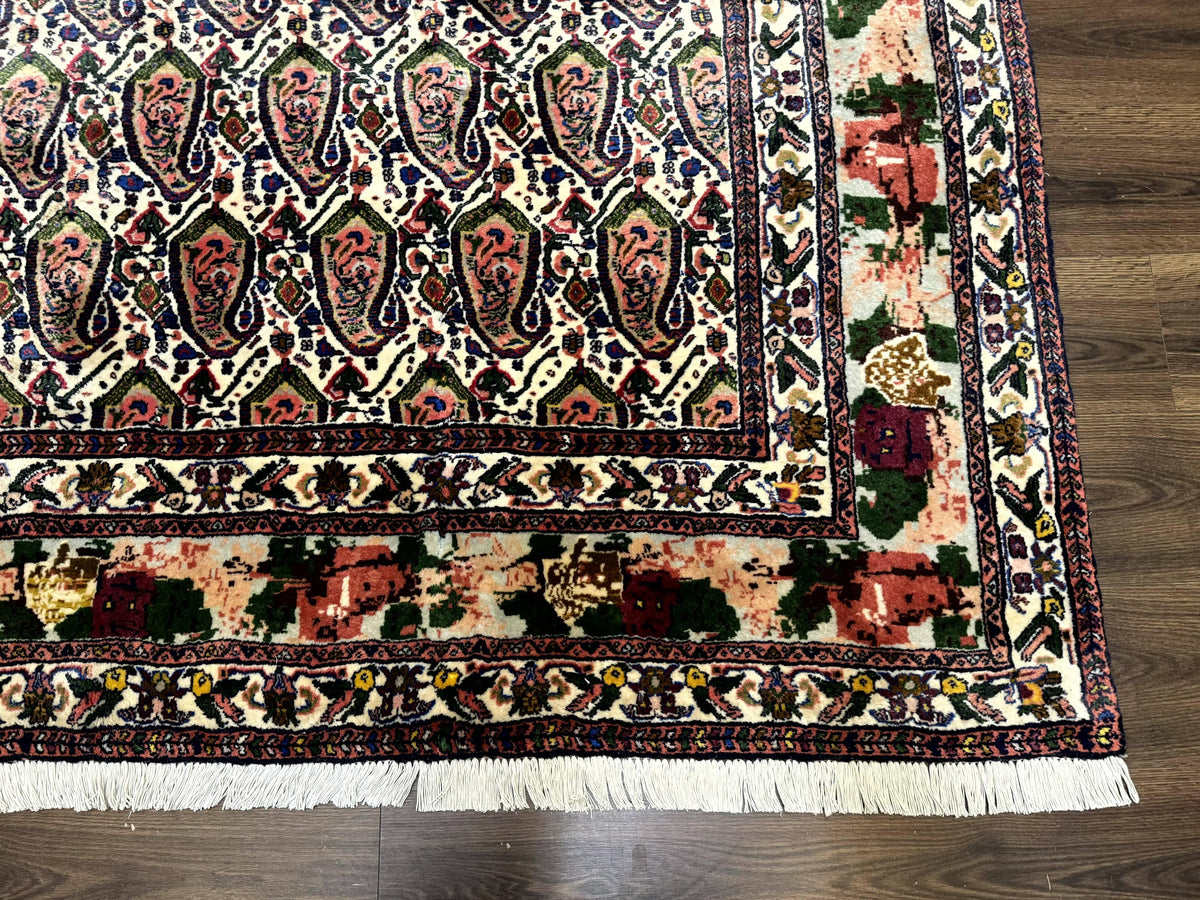 Persian Kurdish Rug 8x11, Repeated Allover Boteh Paisley Design, Bird Pictorials, Rare Antique Sannadaji Carpet - Jewel Rugs, view 10