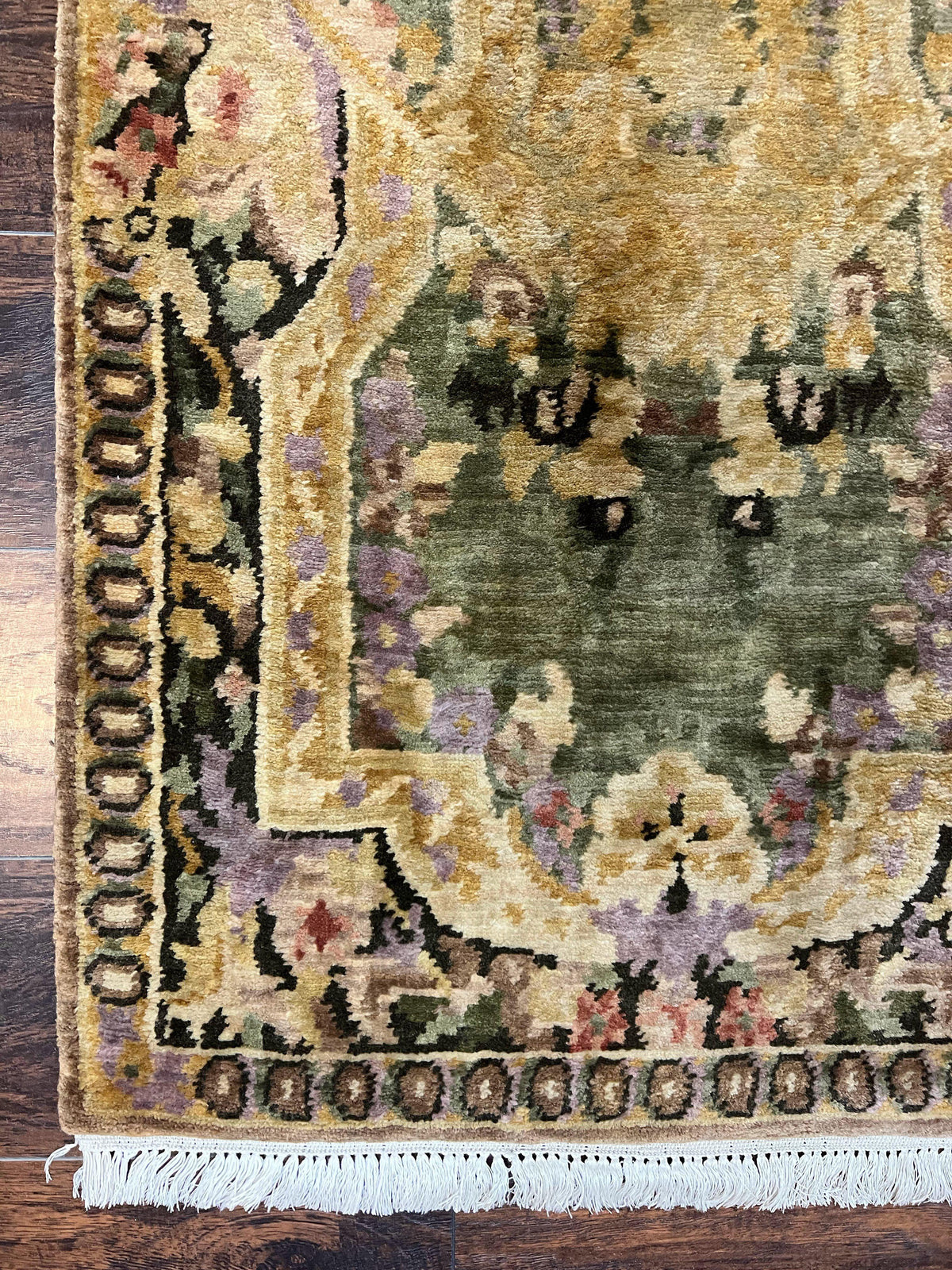 Tibetan Runner Rug 2.6 x 10, French Aubusson Pattern, Gold Olive Green, Vintage Handmade European Design, Wool Hallway Rug - Jewel Rugs, view 8