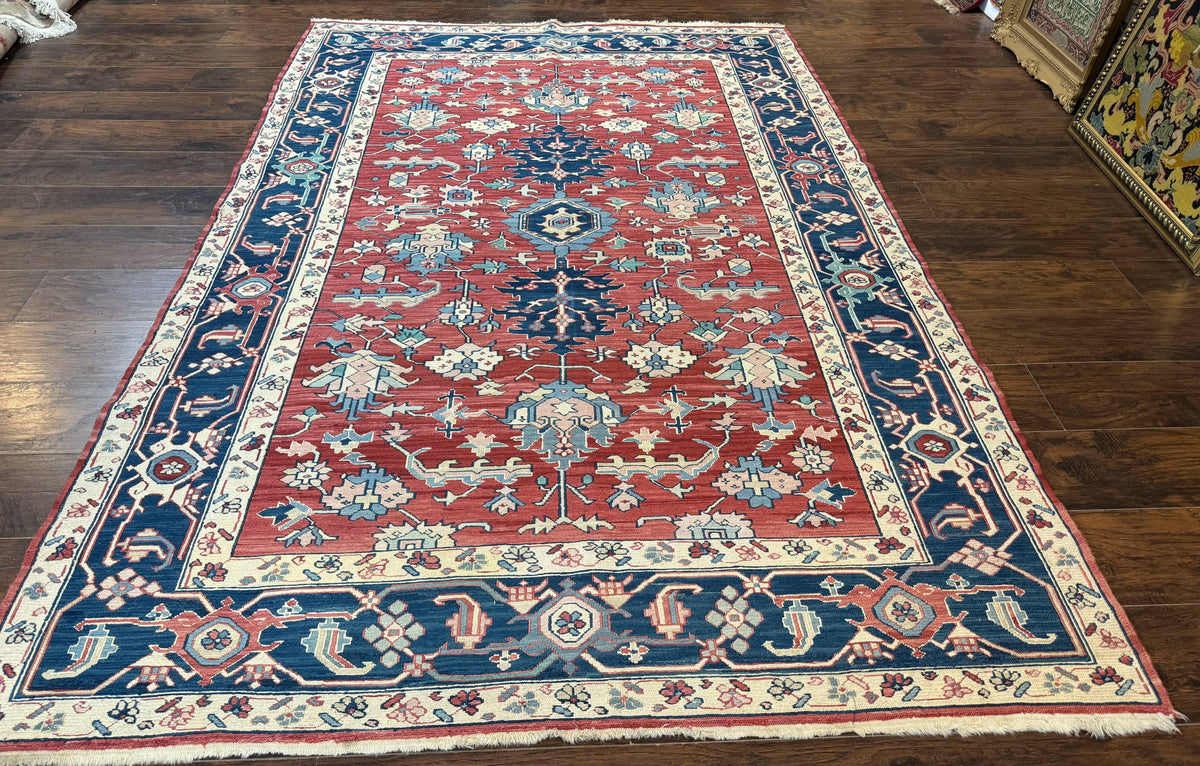 Turkish Flatweave Rug 6x9, Heriz Design, Red and Blue - Jewel Rugs, view 13