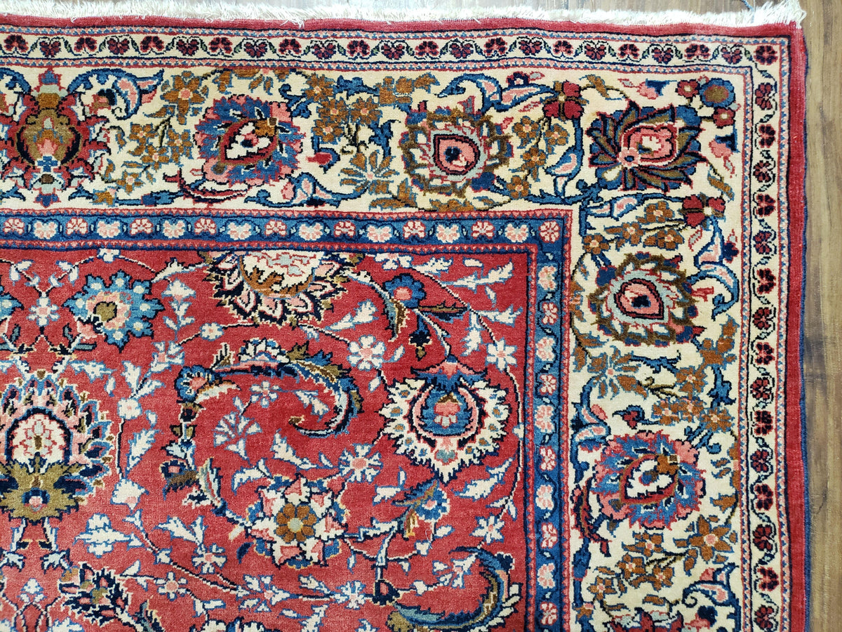 Semi Antique Persian Kashan, Red & Cream, Hand-Knotted, Wool, 4' 8" x 6' 6", Pair A - Jewel Rugs, view 8