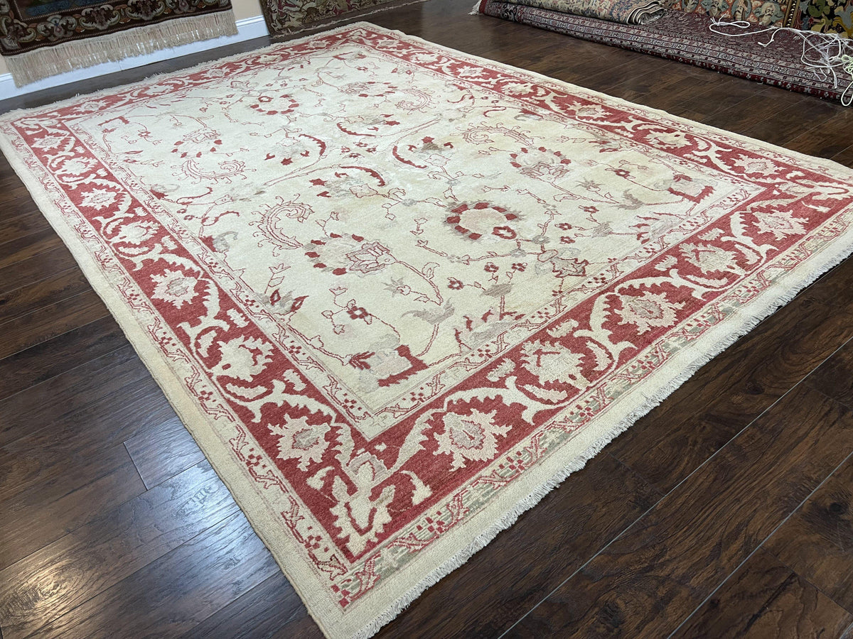 Peshawar Rug 8x12 Pakistani Carpet, Oriental Rug 8 x 12 Chobi Rug, Beige and Red, Allover Large Floral Design, Hand Knotted Vintage Wool - Jewel Rugs, view 12